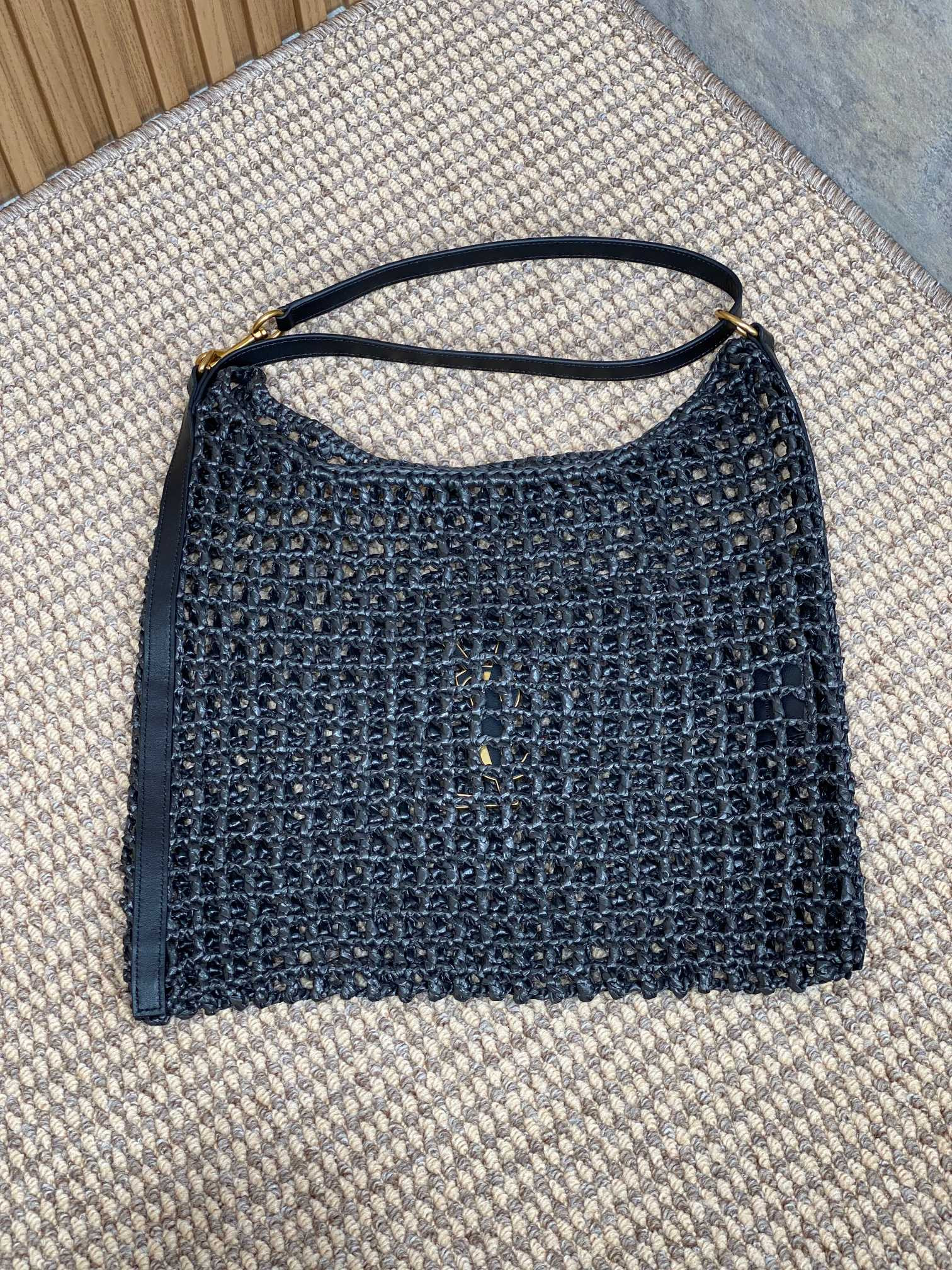 YSL OXALIS BAG IN RAFFIA MACRAM BLACK 14.6X 5.7X1.2INCHES - Image 13