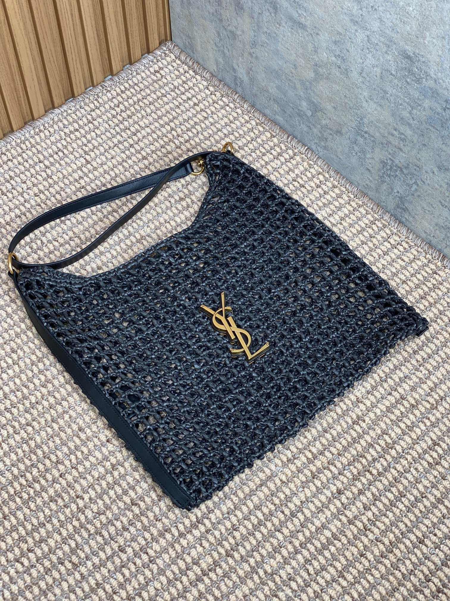 YSL OXALIS BAG IN RAFFIA MACRAM BLACK 14.6X 5.7X1.2INCHES - Image 14