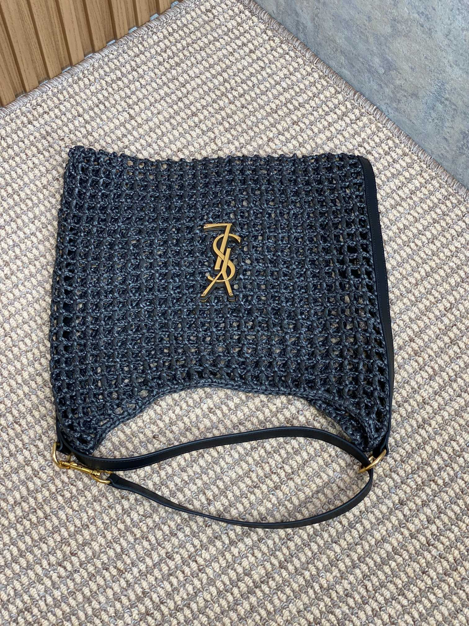 YSL OXALIS BAG IN RAFFIA MACRAM BLACK 14.6X 5.7X1.2INCHES - Image 15