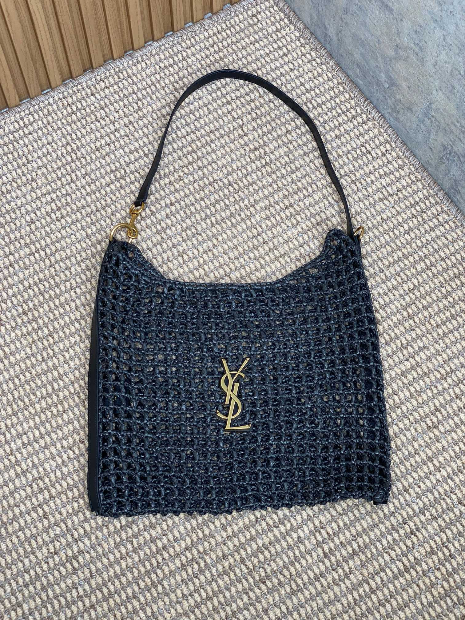 YSL OXALIS BAG IN RAFFIA MACRAM BLACK 14.6X 5.7X1.2INCHES - Image 17
