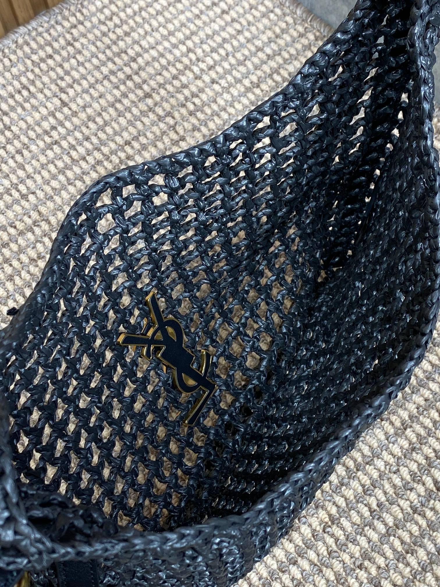 YSL OXALIS BAG IN RAFFIA MACRAM BLACK 14.6X 5.7X1.2INCHES - Image 20