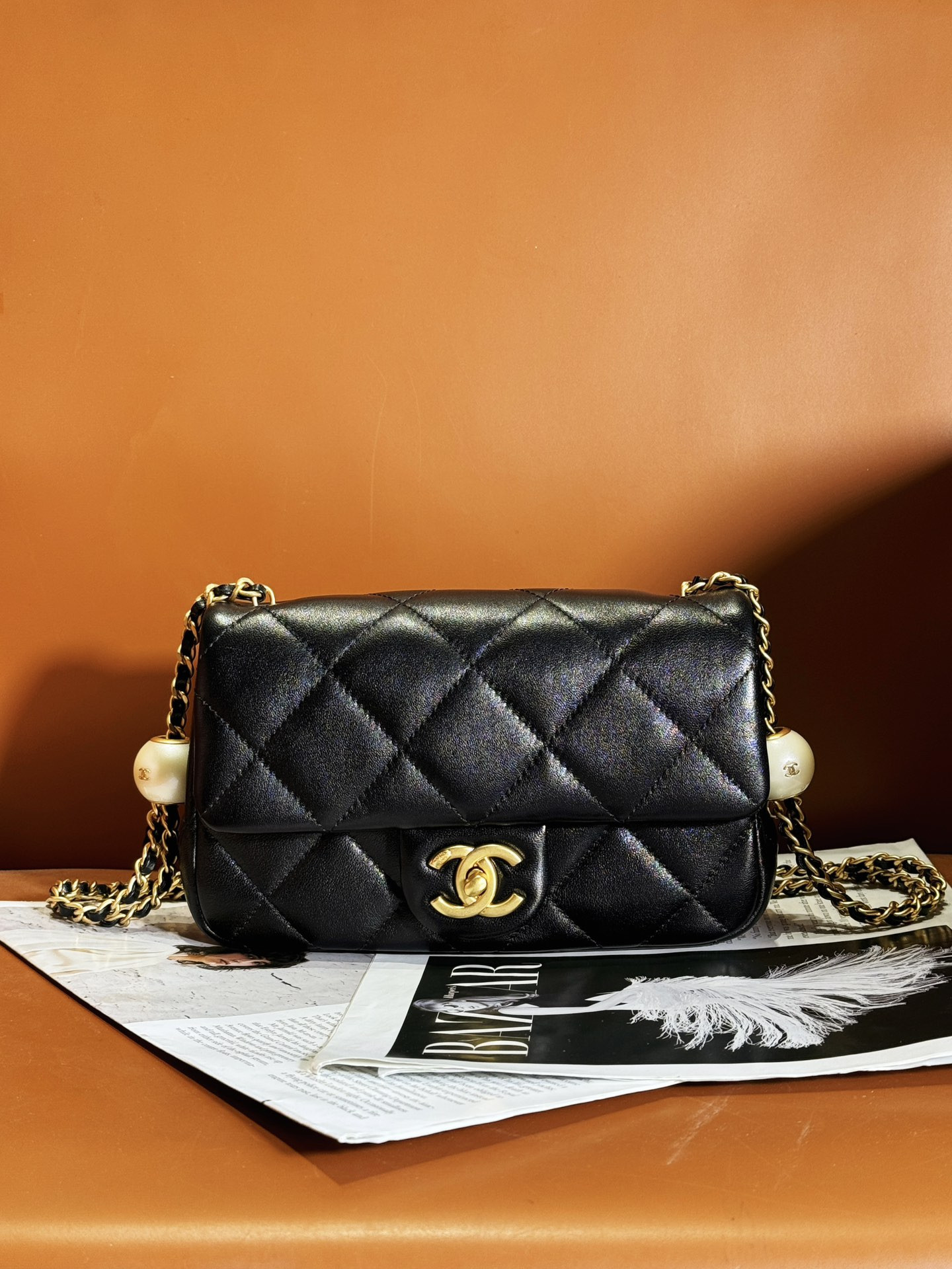 CHANEL CLASSIC HANDBAG Pearl Chain 13x20.5x6.5cm - Image 2
