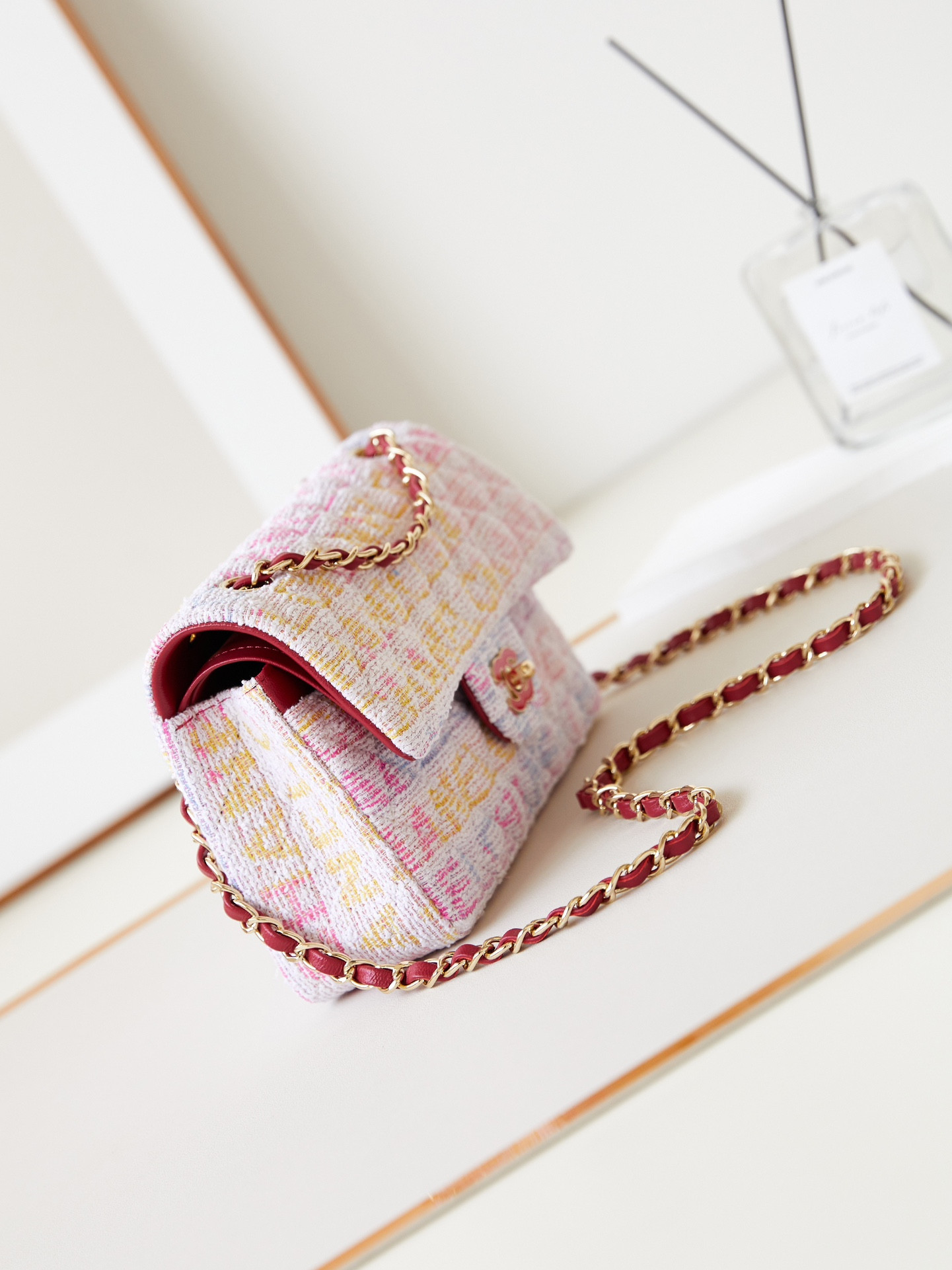 Chanel Quilted Pink Multicolor Tweed Rectangular Flap Bag 14.5 × 23 × 6 cm - Image 3
