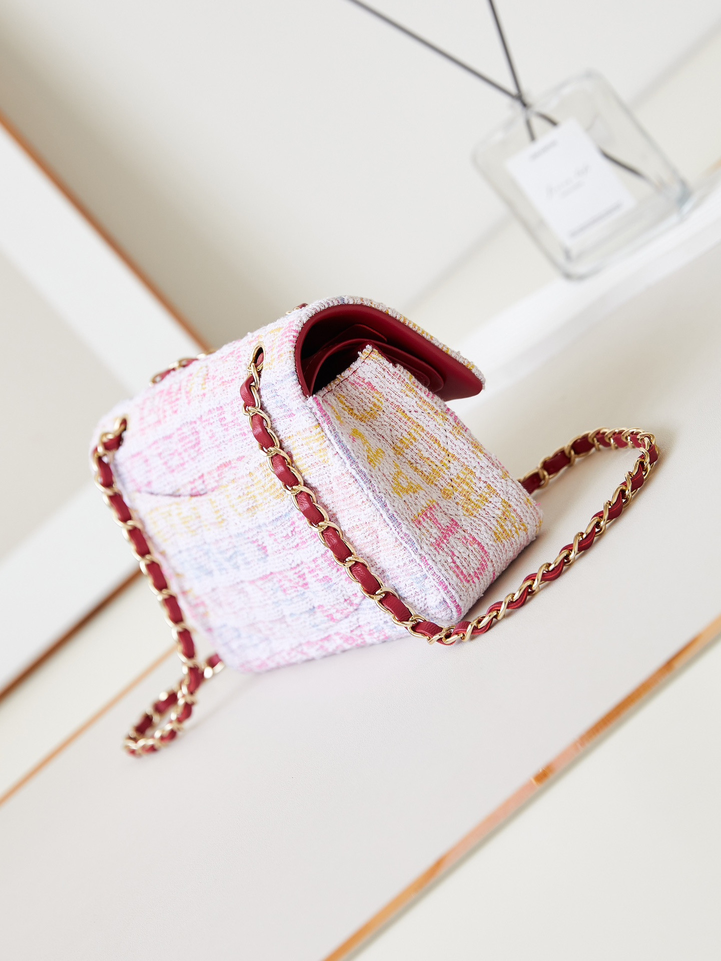 Chanel Quilted Pink Multicolor Tweed Rectangular Flap Bag 14.5 × 23 × 6 cm - Image 5
