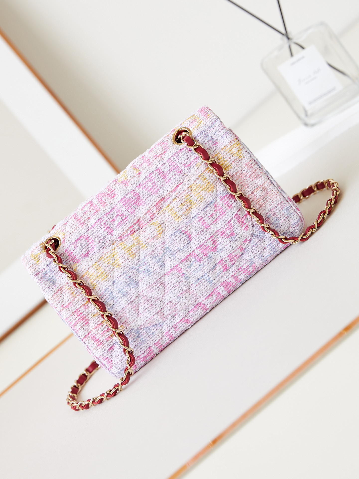 Chanel Quilted Pink Multicolor Tweed Rectangular Flap Bag 14.5 × 23 × 6 cm - Image 6