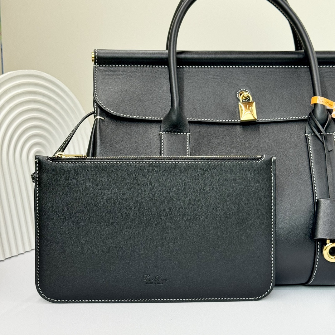 Loro Piana Loom Bag L32 Black Smooth Calfskin 33 x 23 x 18 cm - Image 4