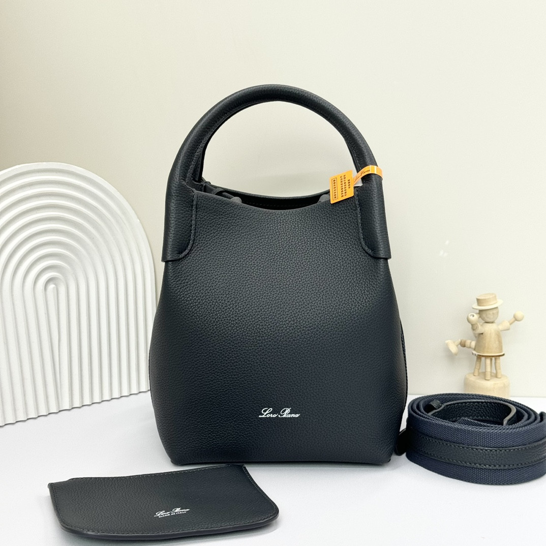 Loro Piana Small Bale Bag Black Grained Calfskin (21*17*17cm) - Image 2