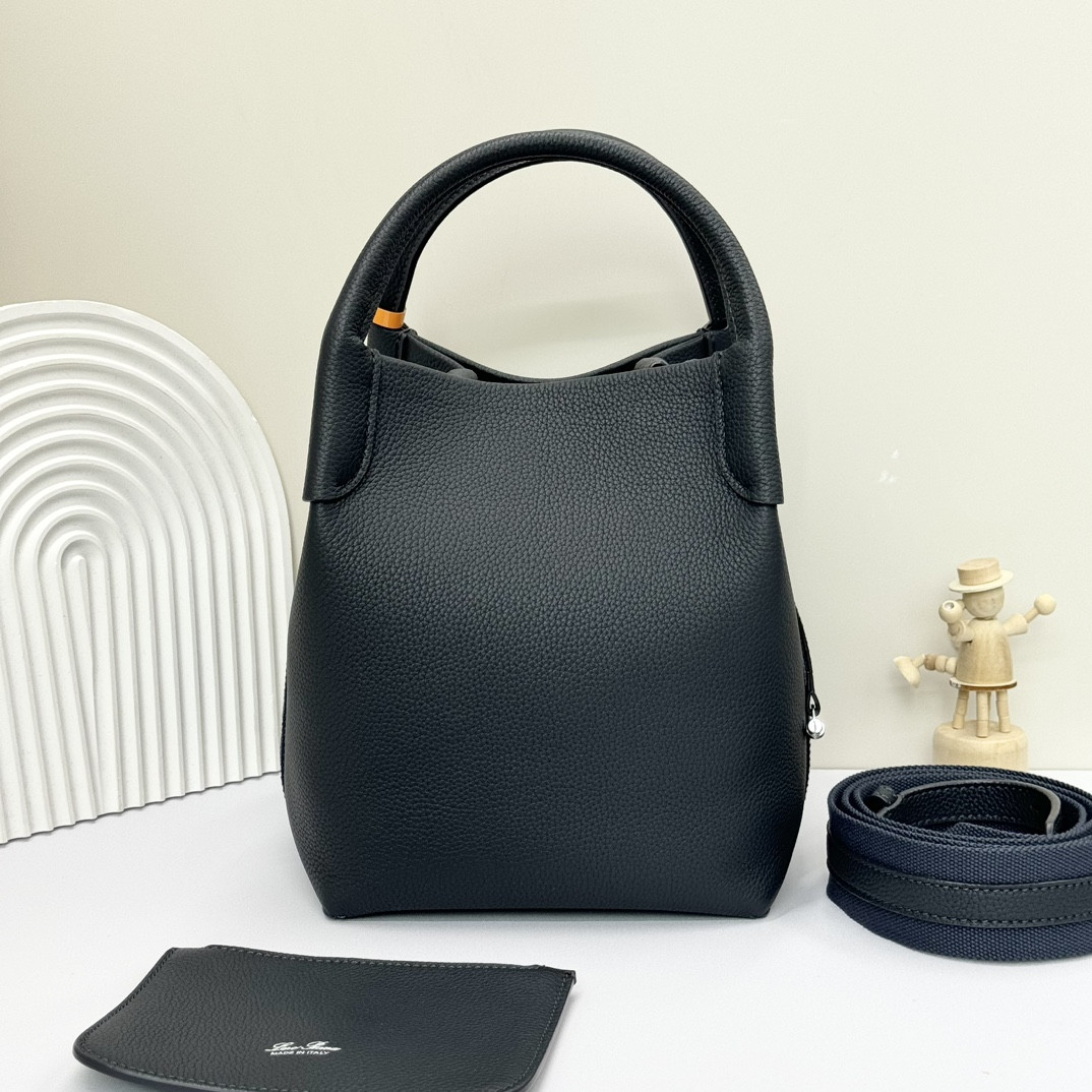 Loro Piana Small Bale Bag Black Grained Calfskin (21*17*17cm) - Image 3