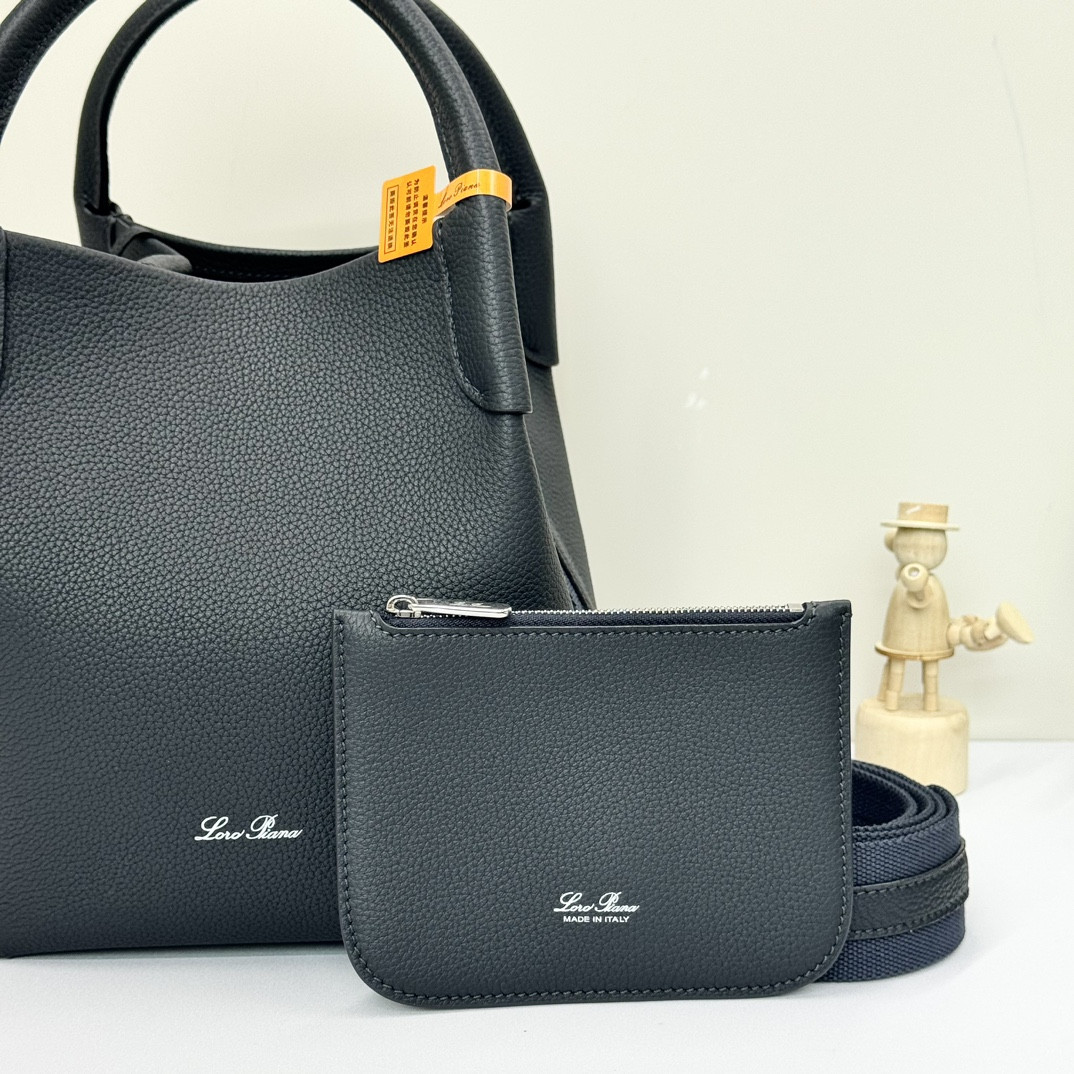 Loro Piana Small Bale Bag Black Grained Calfskin (21*17*17cm) - Image 6