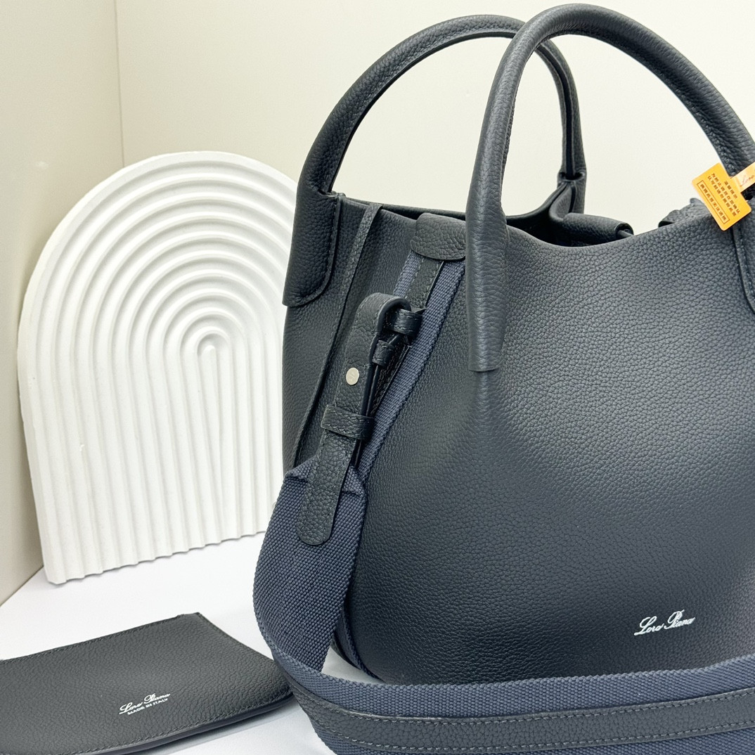 Loro Piana Small Bale Bag Black Grained Calfskin (21*17*17cm) - Image 8