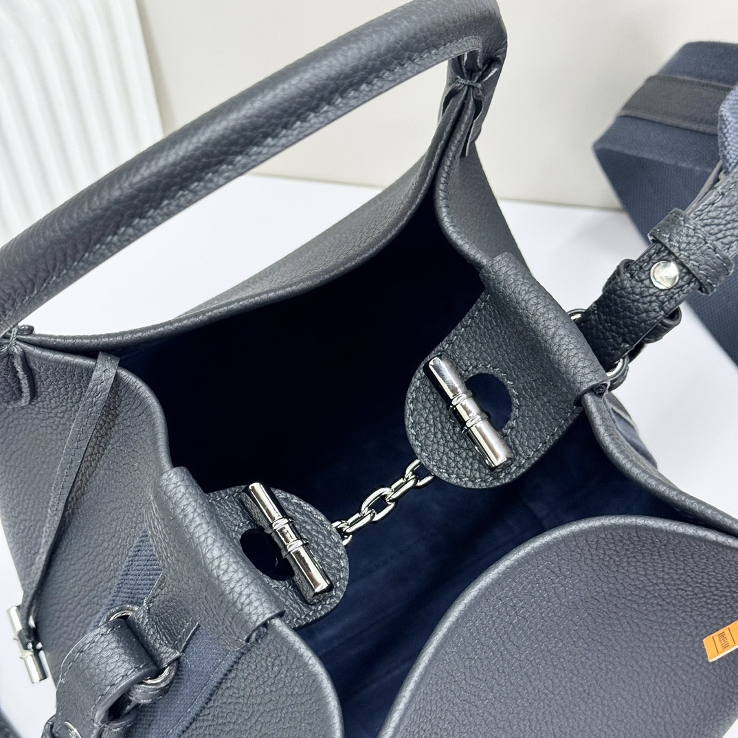 Loro Piana Small Bale Bag Black Grained Calfskin (21*17*17cm) - Image 9