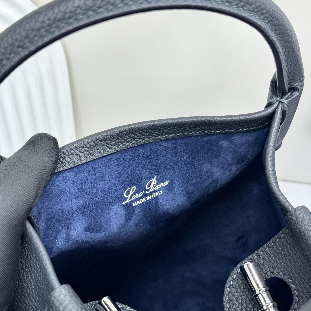 Loro Piana Small Bale Bag Black Grained Calfskin (21*17*17cm) - Image 10