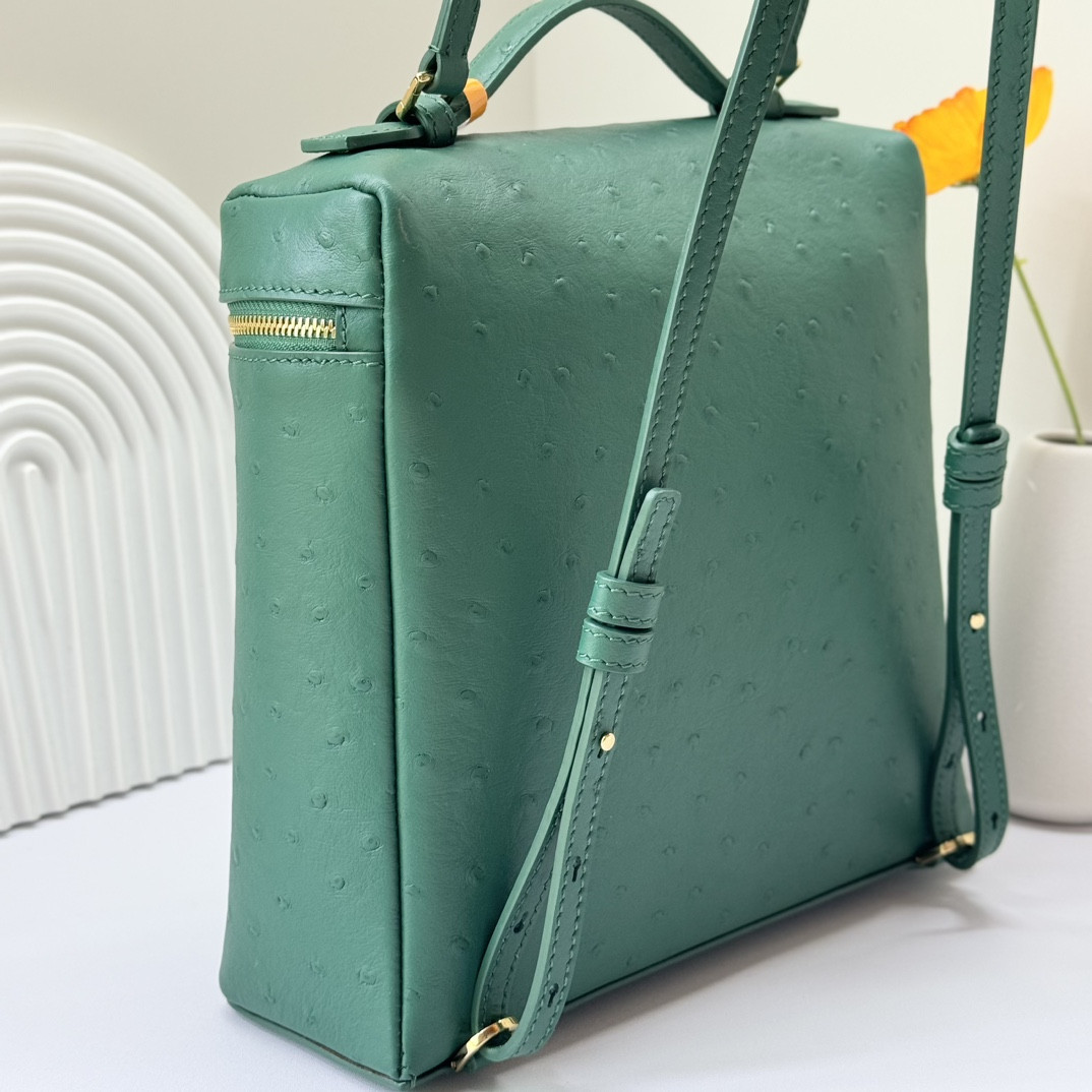 Loro Piana Extra Pocket backpack L23.5 Ostrich-grained Leather 23 x 21 x 8 cm - Image 4