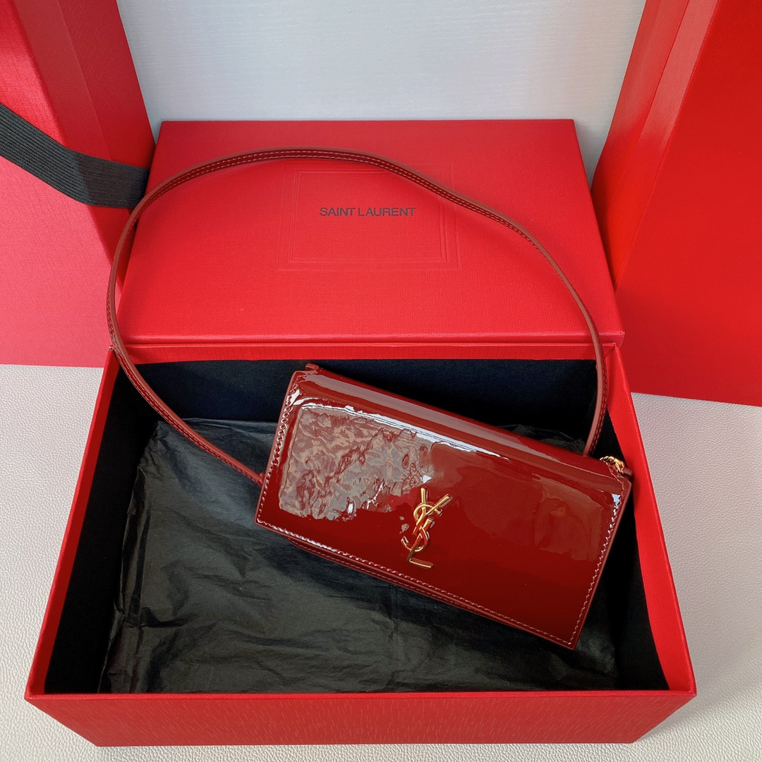 YSL Monogram phone holder with strap (patent leather) 18 x 11 x 2.5 CM - Image 2