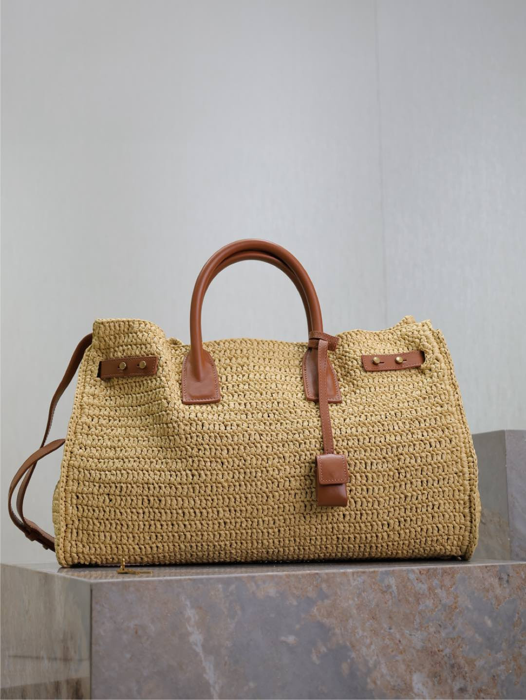 YSL SAC DE jour supple in raffia and leather - medium 41x28x13cm