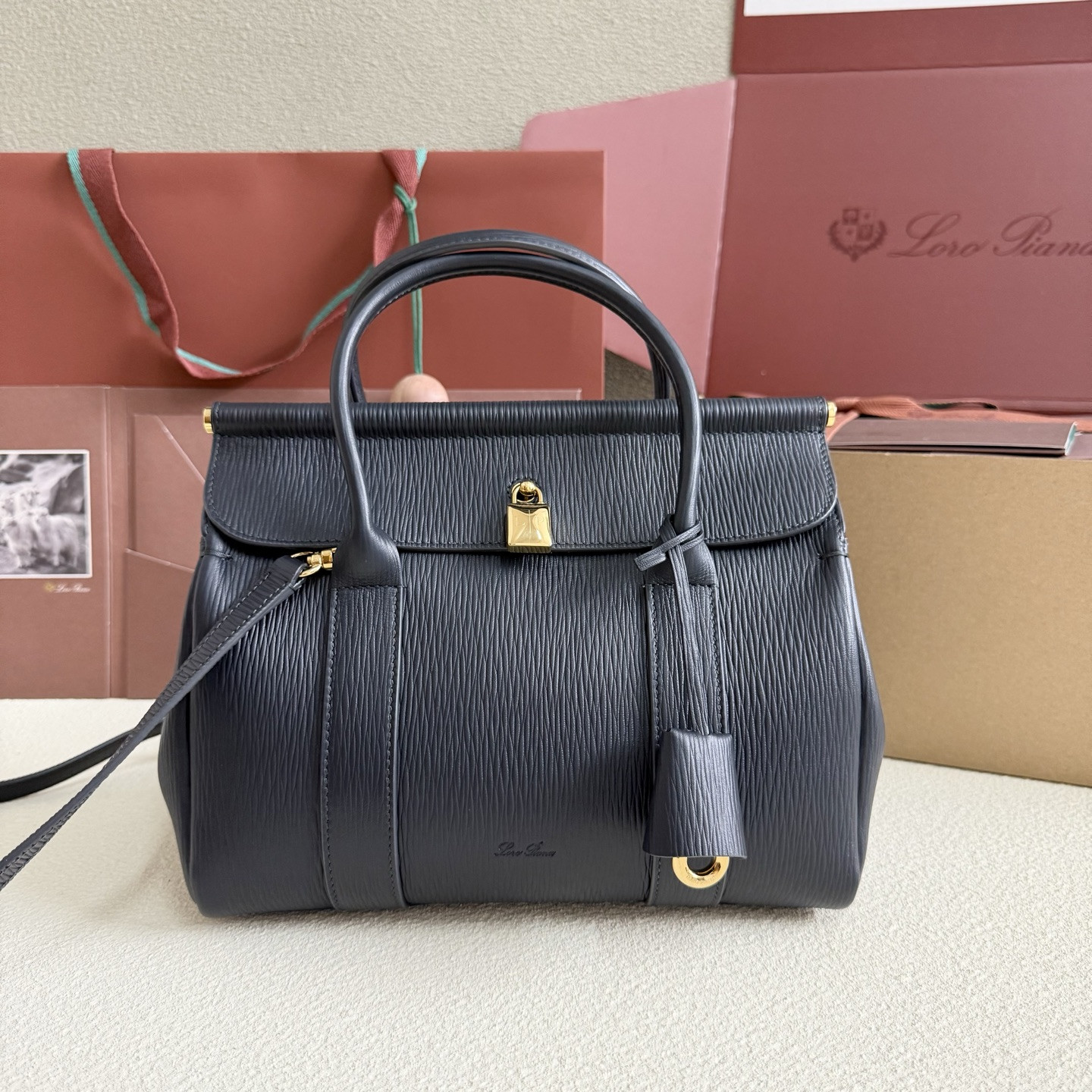 Loro Piana Loom L25 Calfskin Dark blue 25x18x12.5cm - Image 2