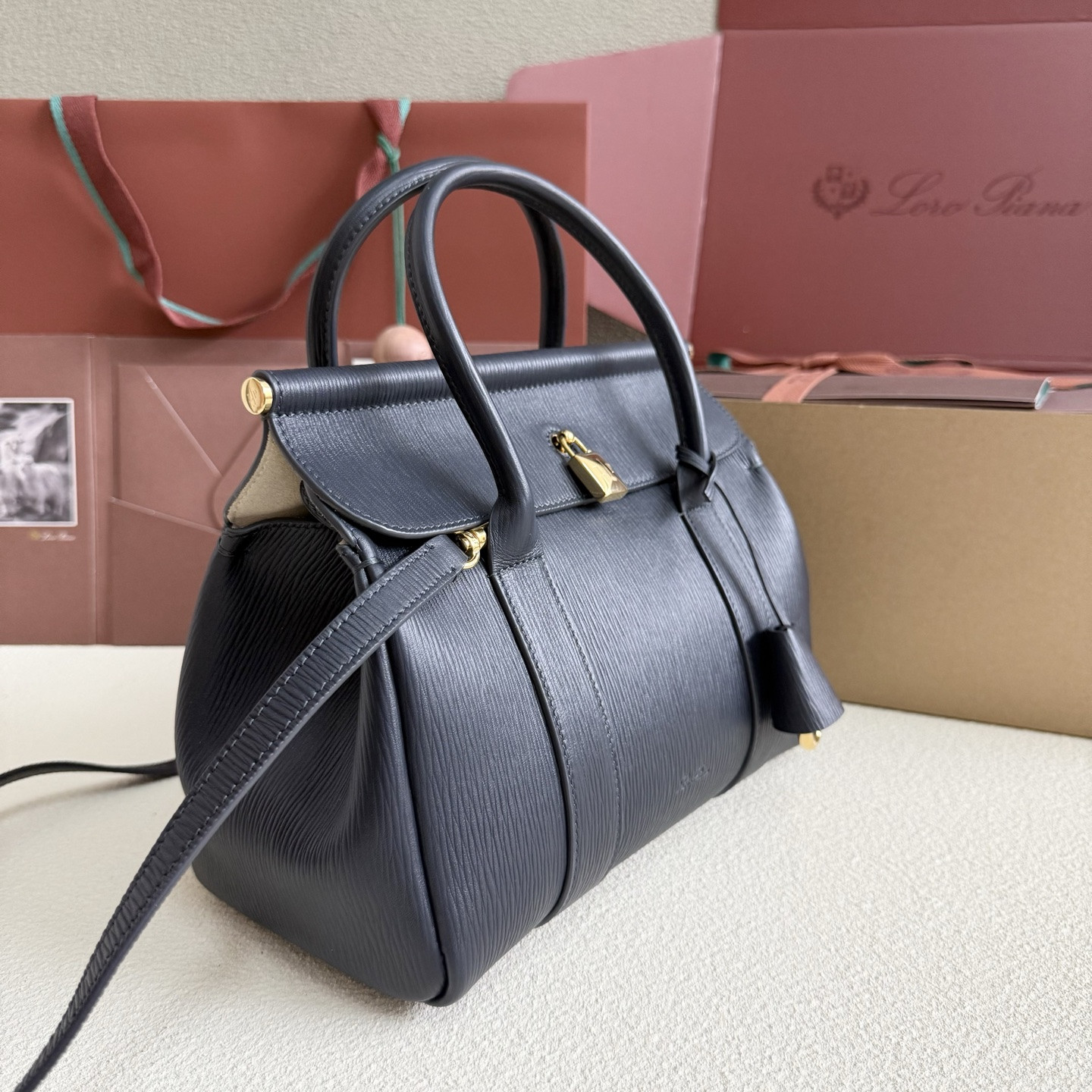 Loro Piana Loom L25 Calfskin Dark blue 25x18x12.5cm - Image 4