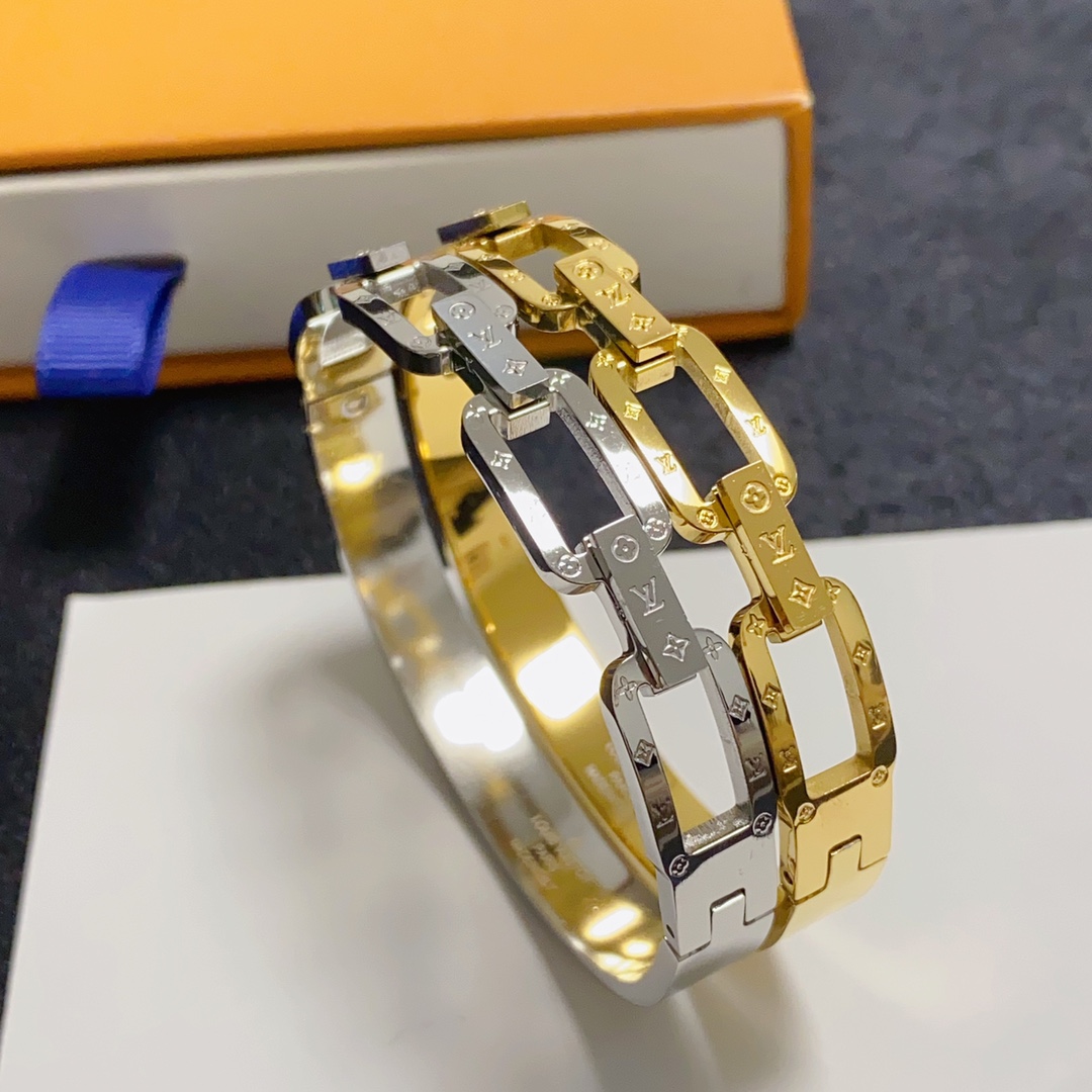 Louis Vuitton Jewelry Bangle letter printed clover carving with logo tank interlocking hollow bracelet - SUPER-MIRROR