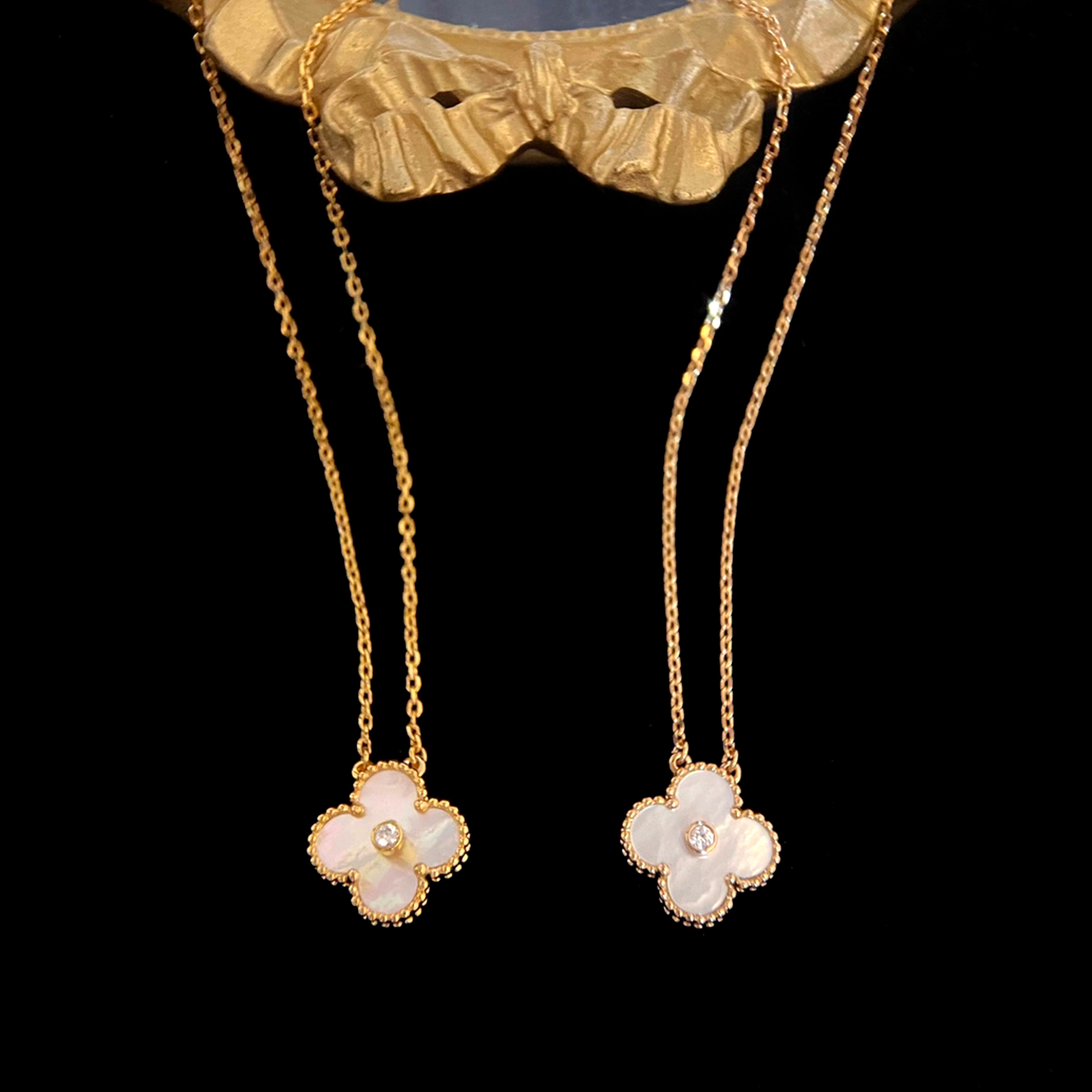 Van Cleef & Arpels Vintage Alhambra Classic White Mother-of-Pearl Diamond Necklace - SUPER-MIRROR