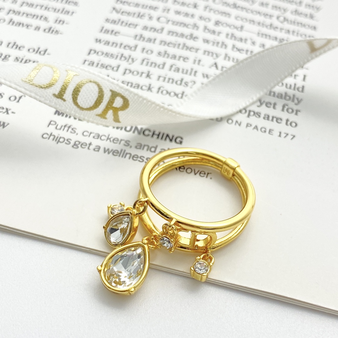 Dior Jewelry Rings CD water drop diamond hollow double ring - PONI