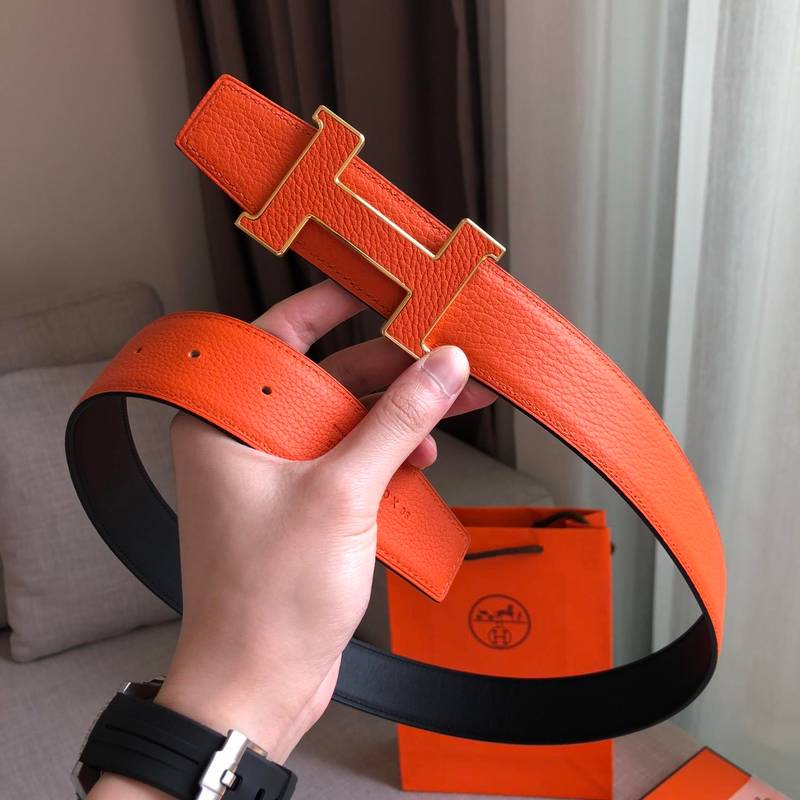 Hermes H Guillochee Belt Buckle Reversible Strap Orange For Women, Women Belt - Image 4