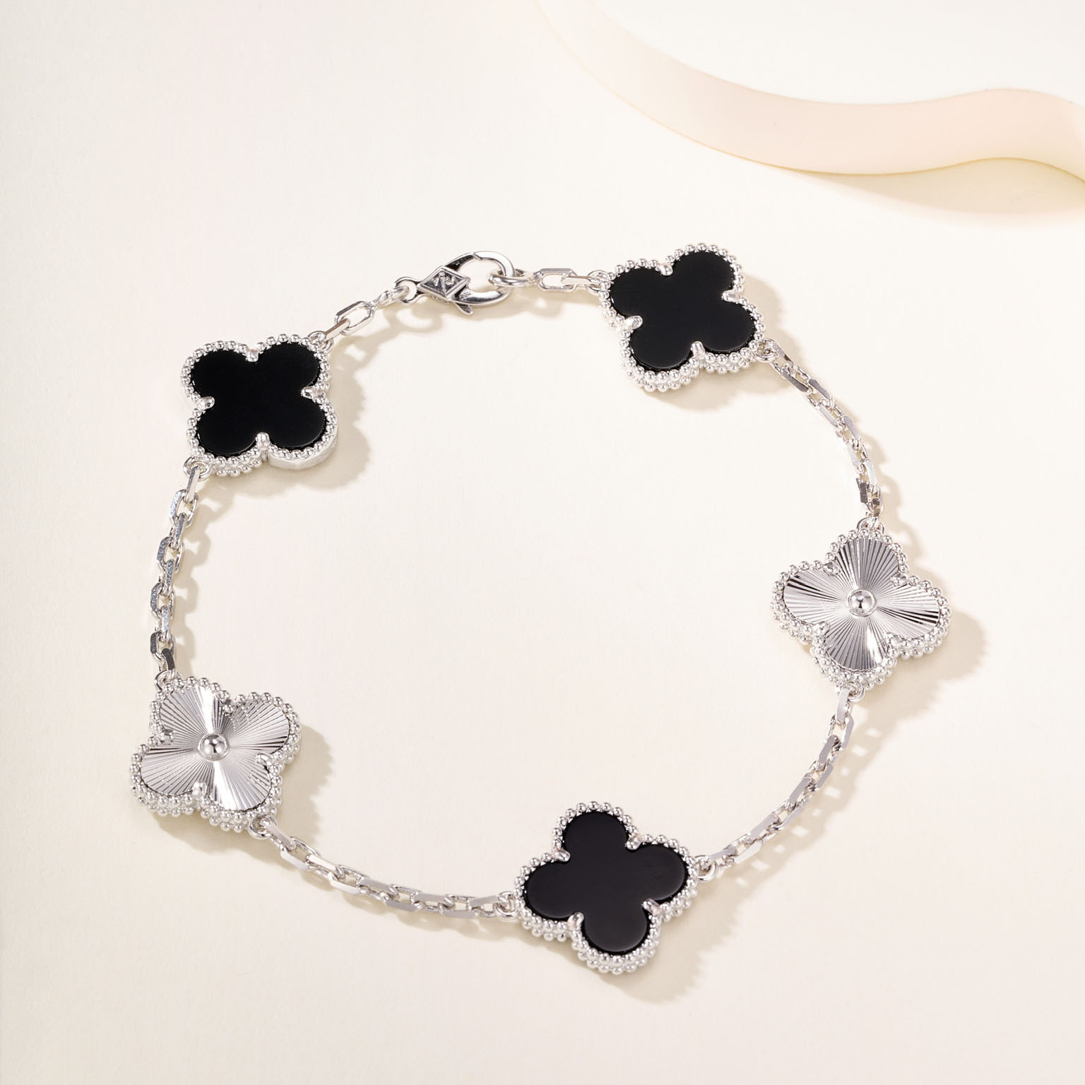Van Cleef & Arpels Vintage Alhambra Collection Black Onyx Five-Motif Bracelet. - SUPER-MIRROR