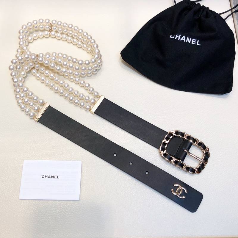 Chanel Belt In Black Imitation Pearls With Gold-Toned Square Metal and Strass Women Belt - Image 2