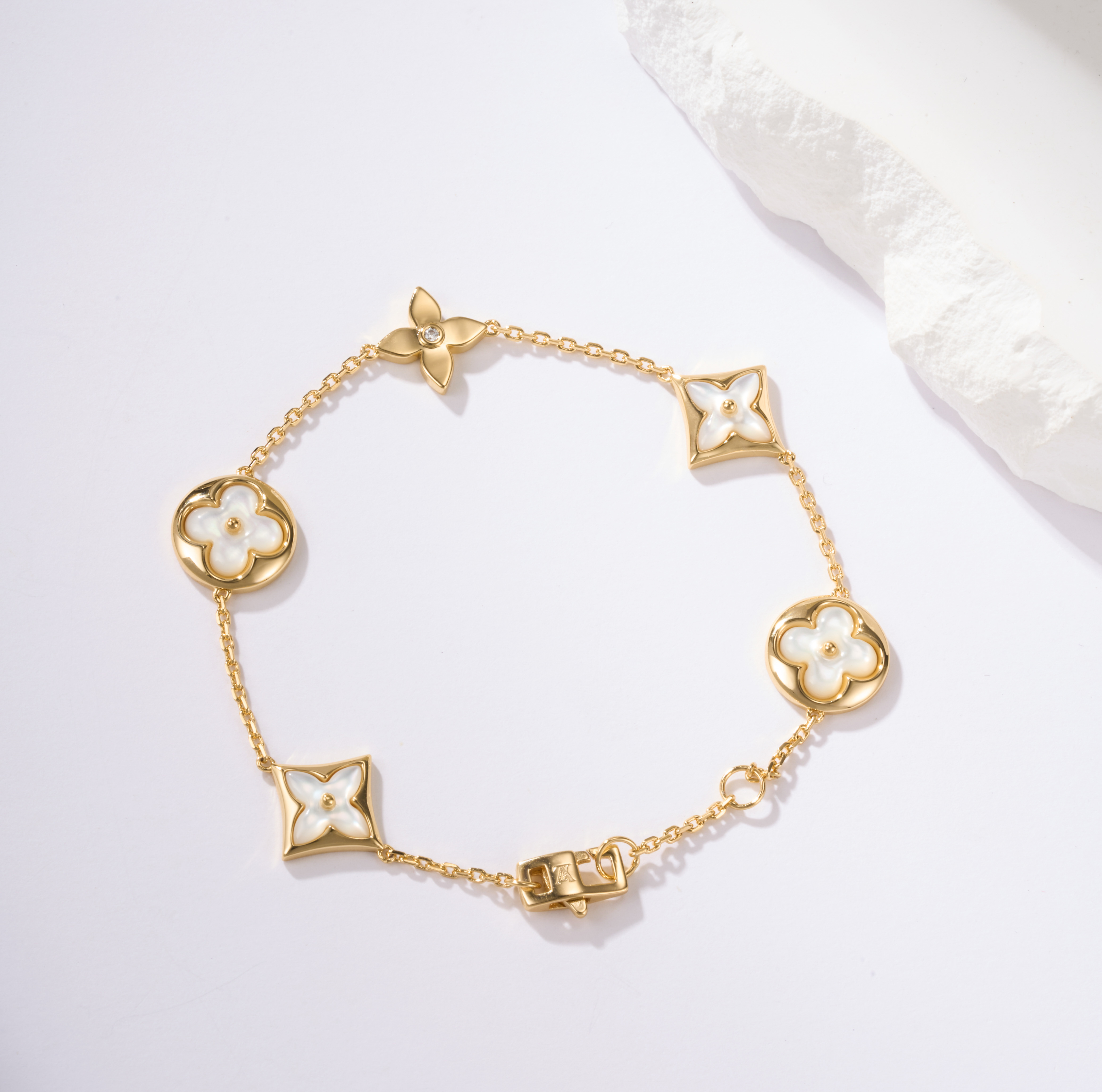 Louis Vuitton Rose Gold White Mother-of-Pearl Five-Motif Bracelet - SUPER-MIRROR
