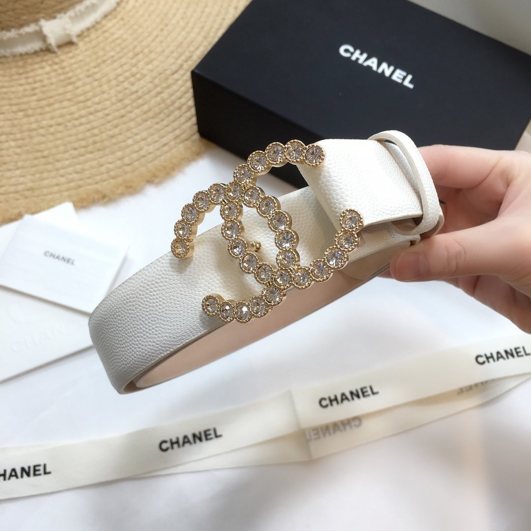 Chanel Belt With Beaded Buckle White With Gold Toned Hardware Women Belt - Image 5