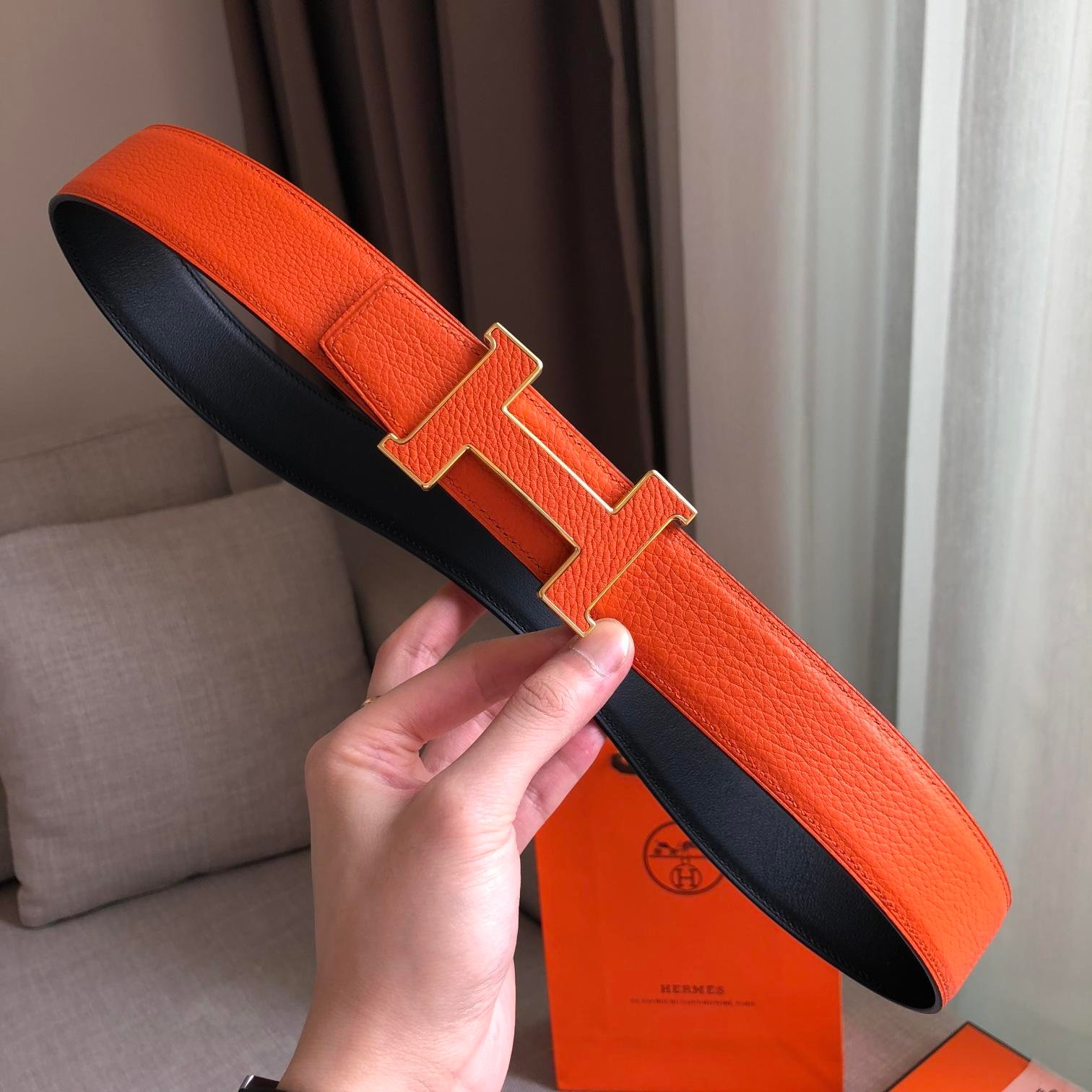 Hermes H Guillochee Belt Buckle Reversible Strap Orange For Women, Women Belt - Image 5