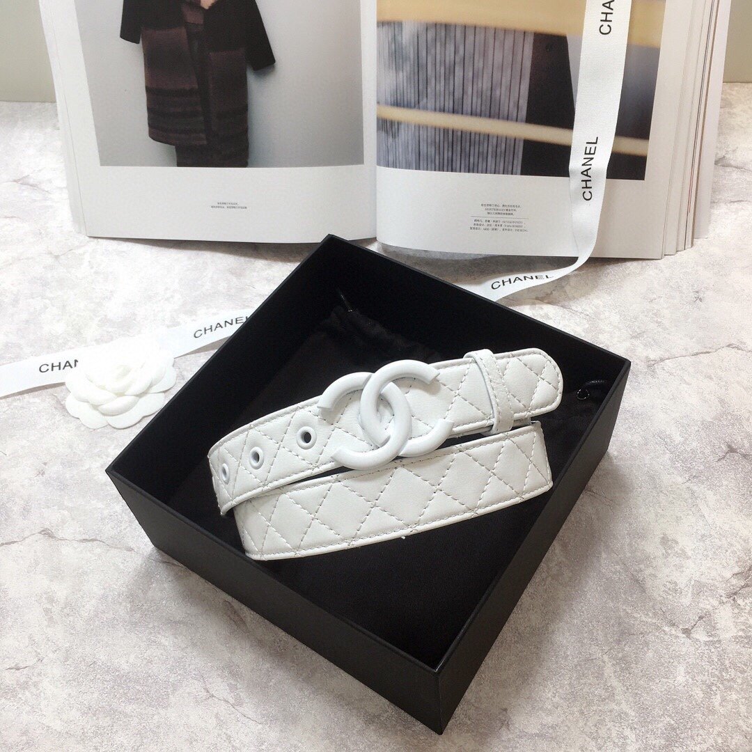 Chanel Belt Quilted With Double C Buckle White With White Hardware Women Belt - Image 3