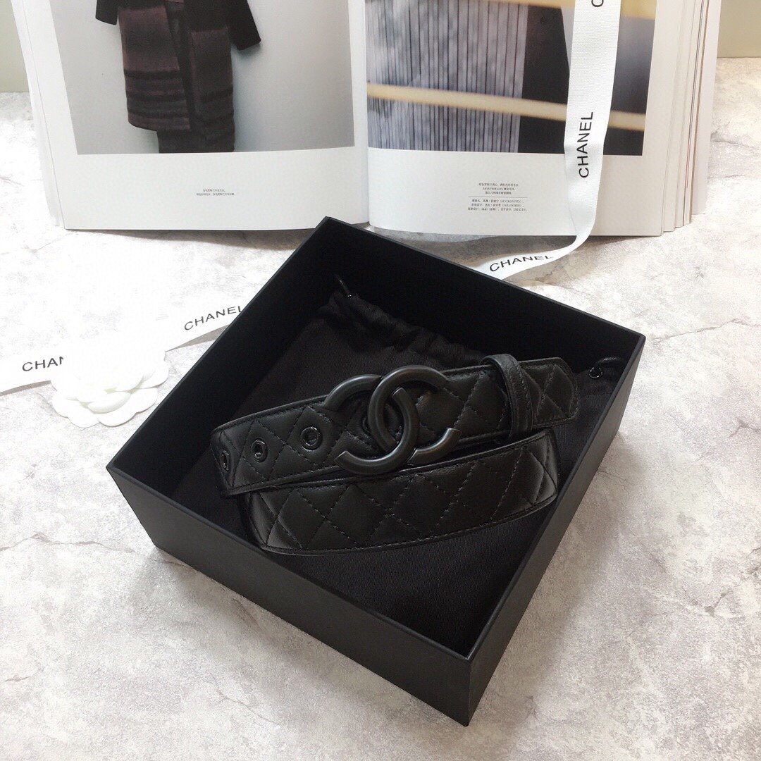 Chanel Belt Quilted With Double C Buckle Black With Black Hardware Women Belt - Image 3