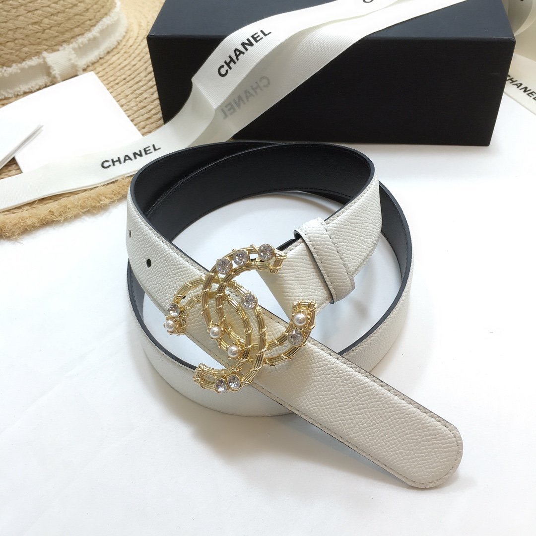 Chanel Belt With Double C Buckle White Gold Chanel Logo Hardware Women Belt - Image 3