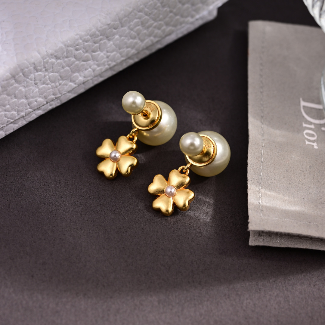 Dior Jewelry Earring Four-leaf clover combined with pearl earrings - PONI - Image 2
