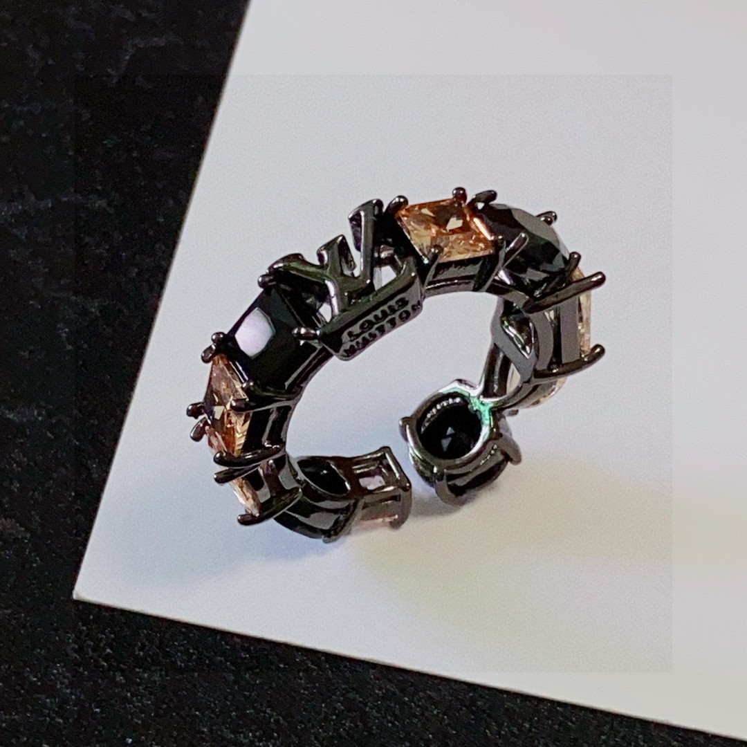 Louis Vuitton Jewelry Rings imported black diamond zircon series modeling ring neutral - PONI - Image 2