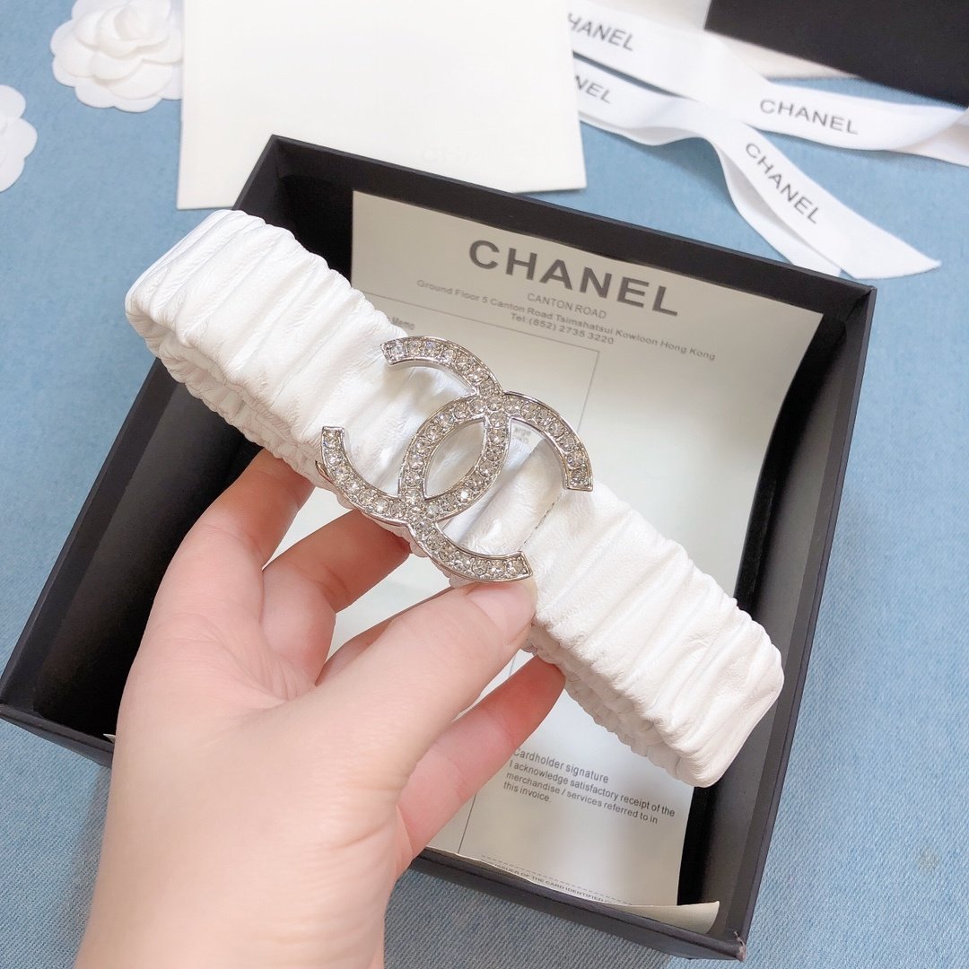Chanel Belt Double C Buckle White Silver-Toned Hardware and Strass Women Belt - Image 2