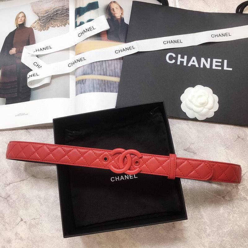 Chanel Belt Quilted With Double C Buckle Red With Red Hardware Women Belt - Image 4