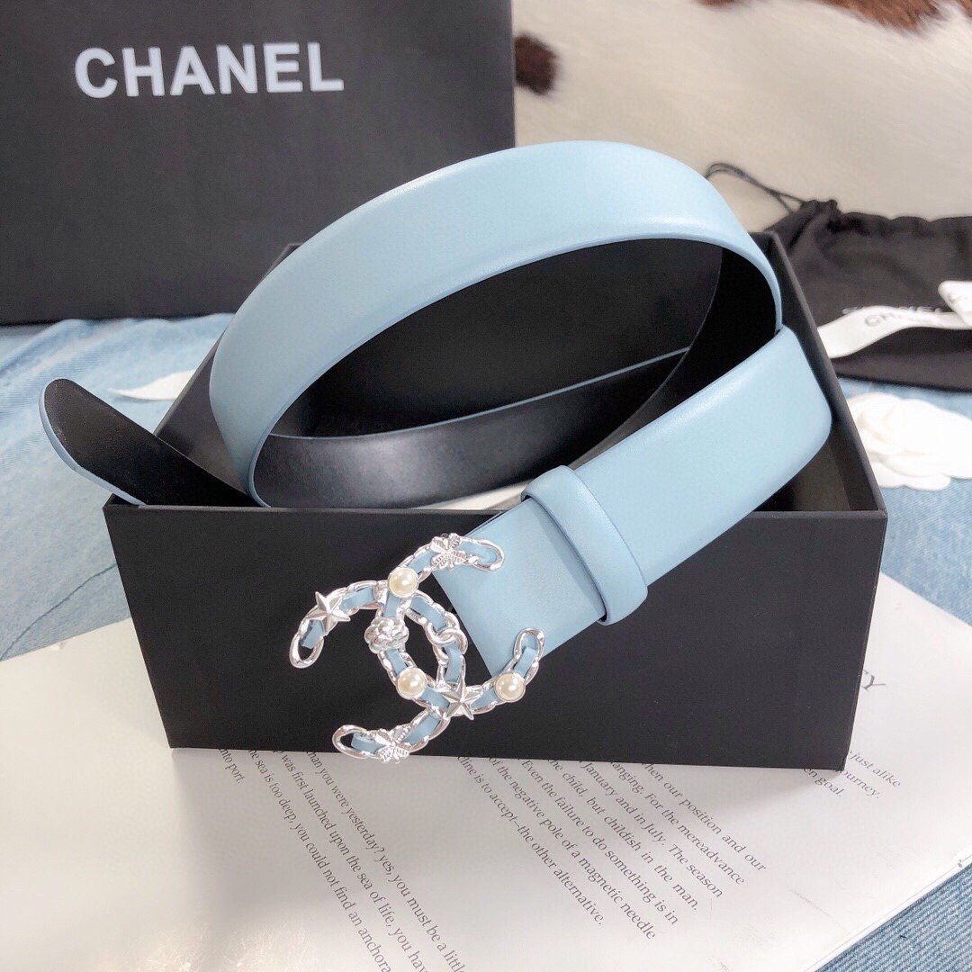 Chanel Belt With Double C Buckle Light Blue Silver Toned Hardware Women Belt - Image 3