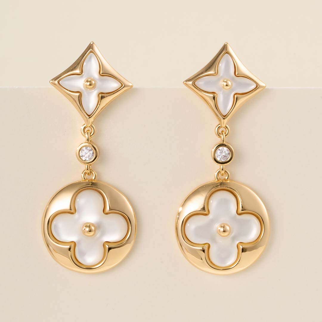 Louis Vuitton Monogram Four-Petal Flower Mother-of-Pearl Earrings - SUPER-MIRROR