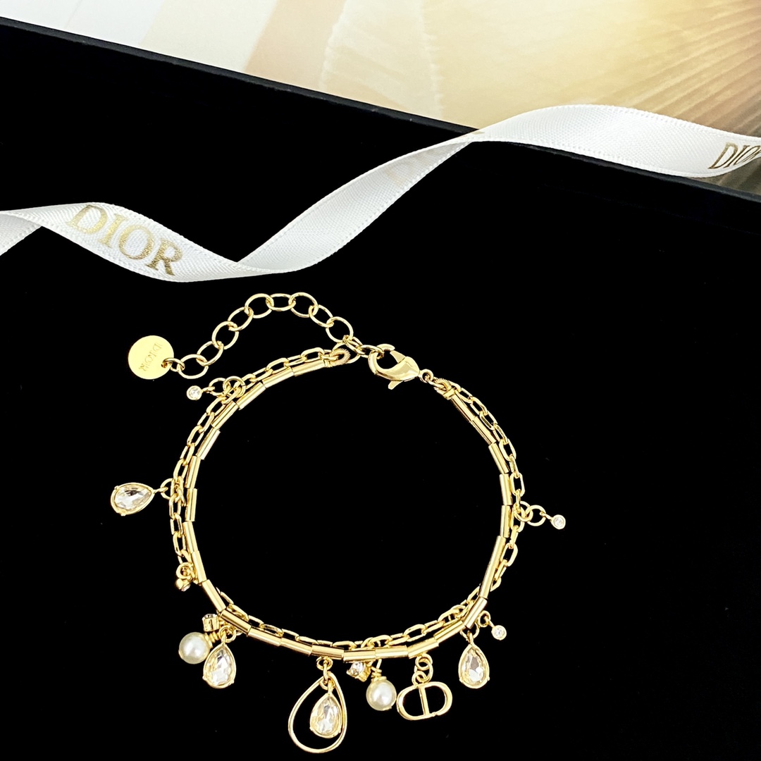 Dior Jewelry Bracelets  Hollow water drop diamond pearl double layer - PONI