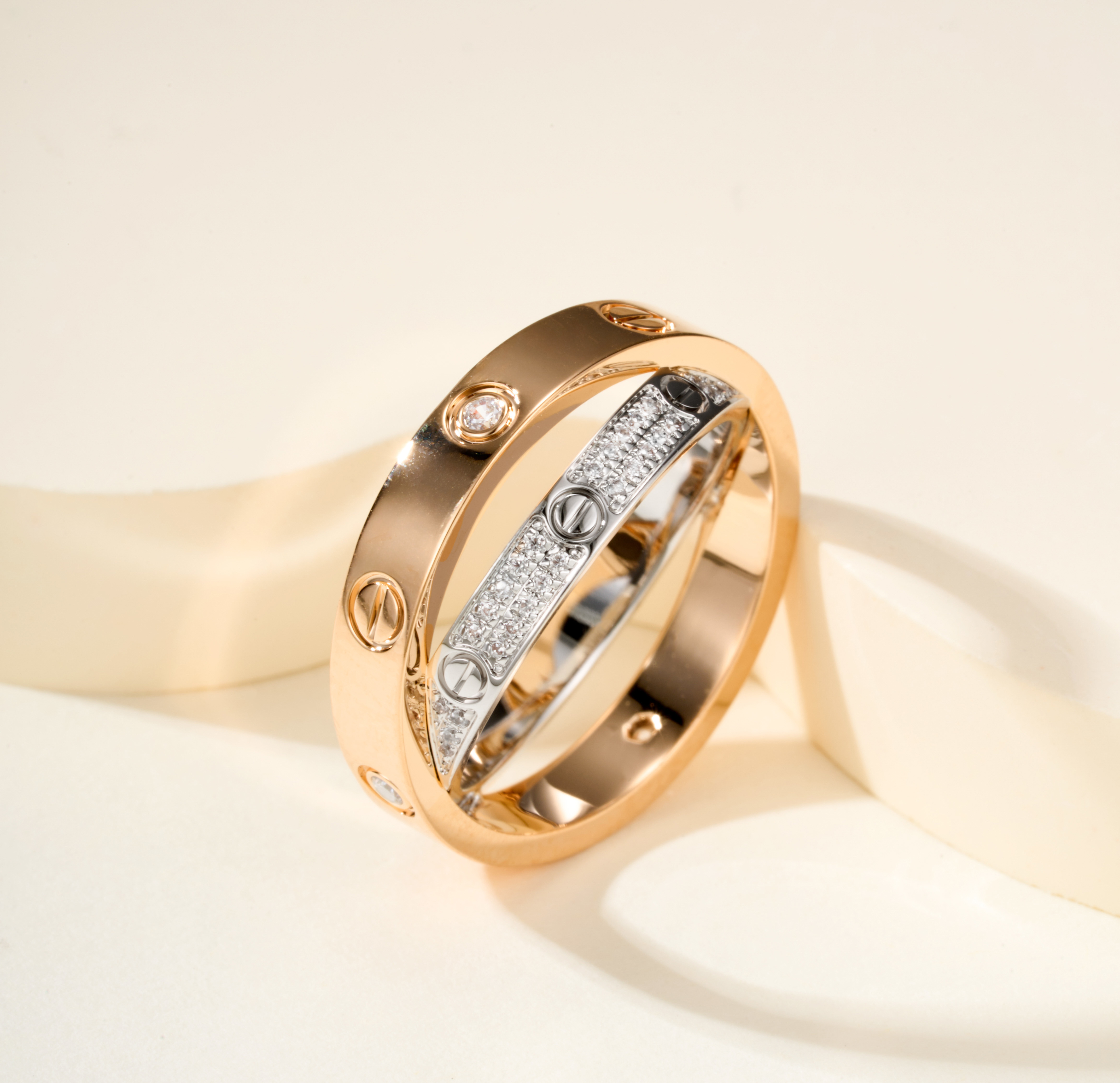 Cartier Love Double Ring Cross Couple Rings - SUPER-MIRROR