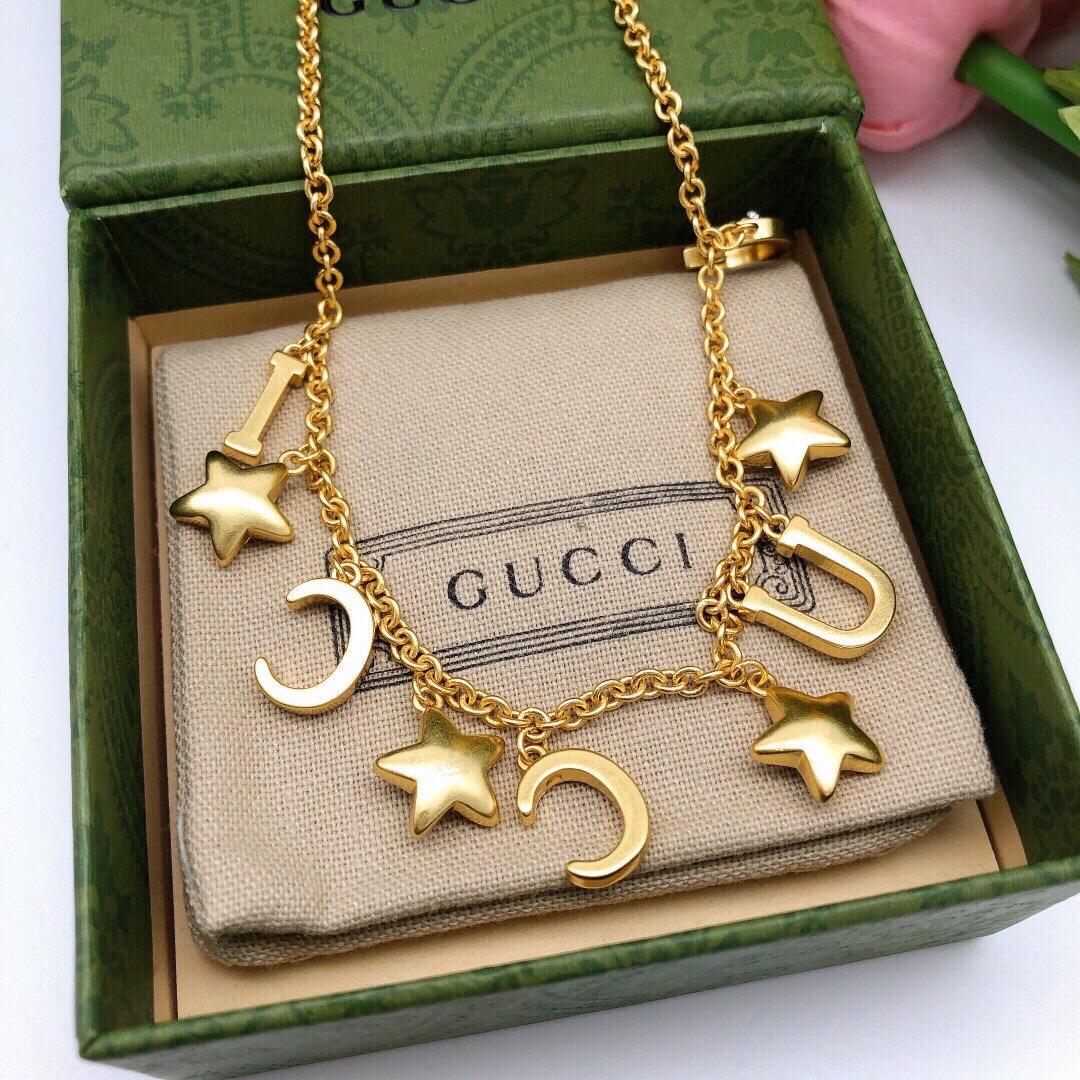 Gucci Jewelry Necklace  Double G Star Necklace Crystal with