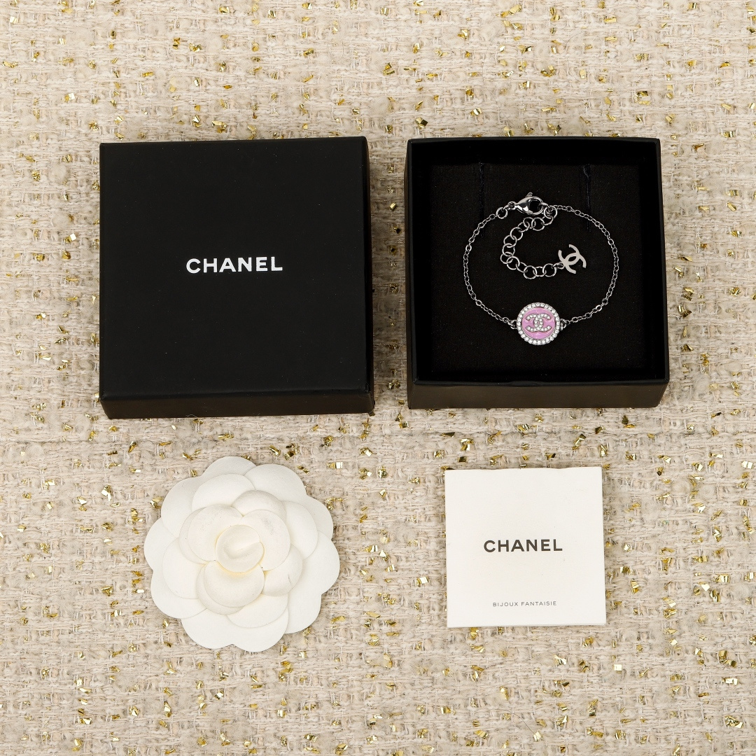 Chanel Pink Round Enamel Bracelet