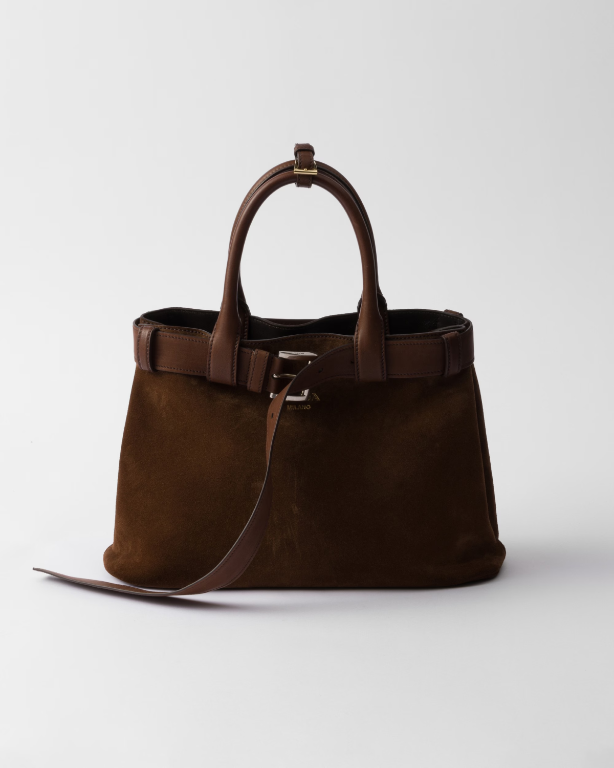 Prada Buckle 1BA417 Medium Suede eather Drawstring Bag