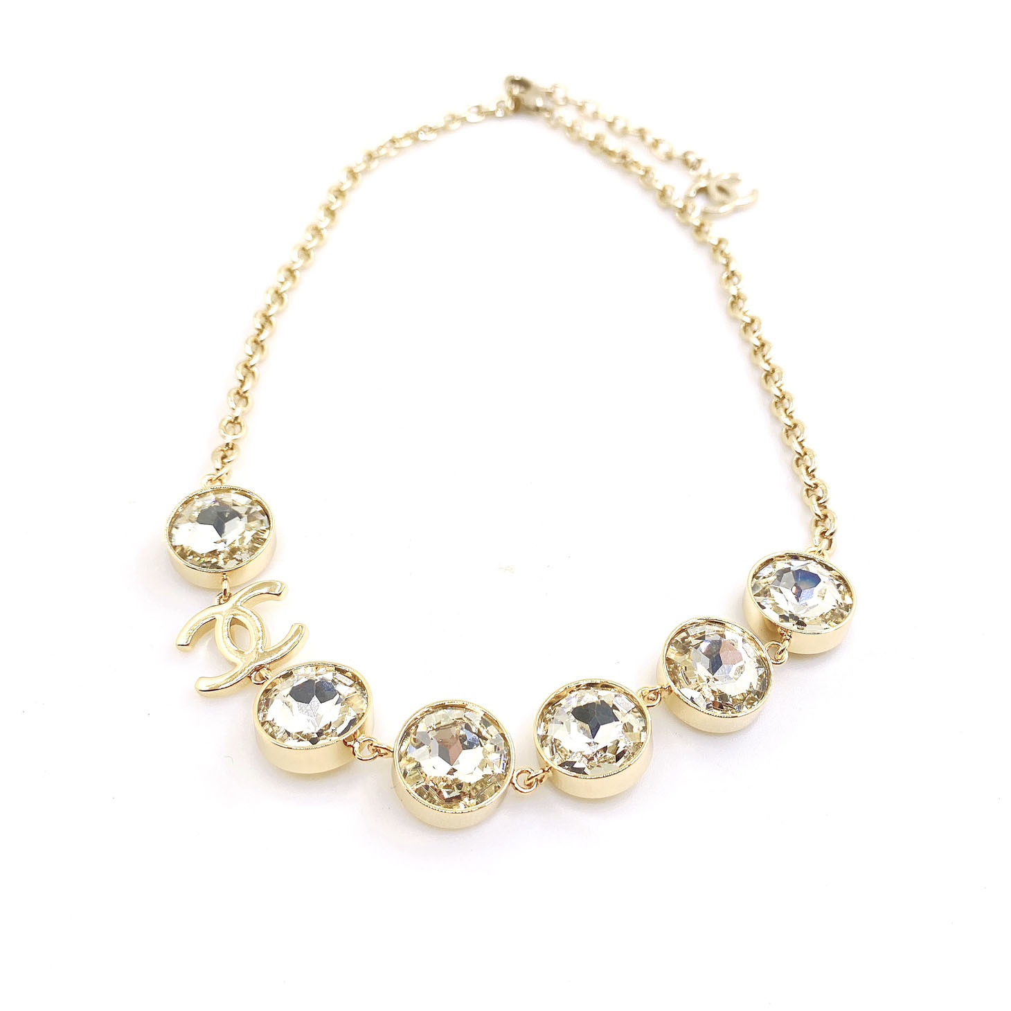 Chanel Classic Double C Round Crystal Necklace.