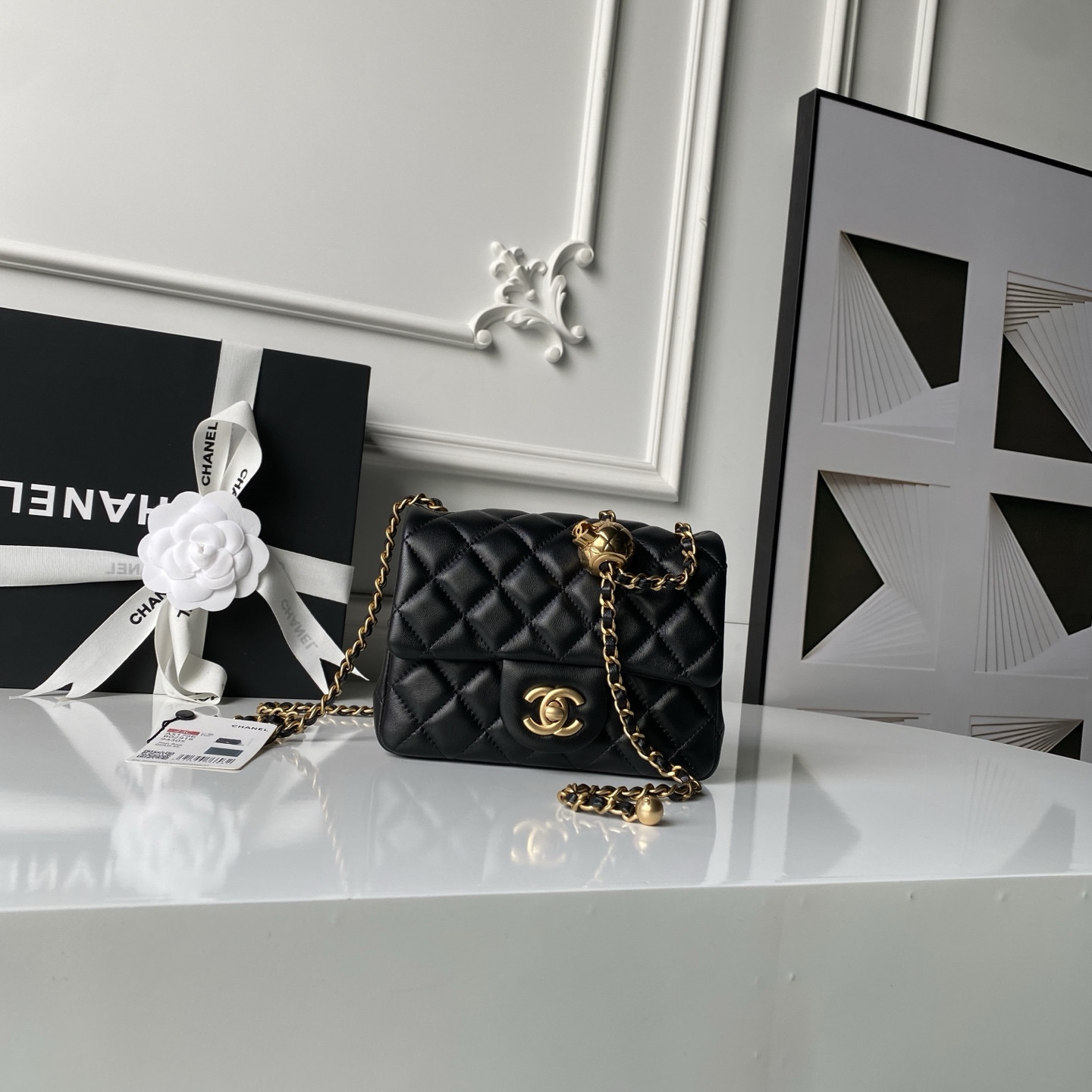 CHANEL MINI FLAP BAG SHINY CALFSKIN Gold-Tone METAL BLack 5.3 * 6.6 * 3.1 in #2