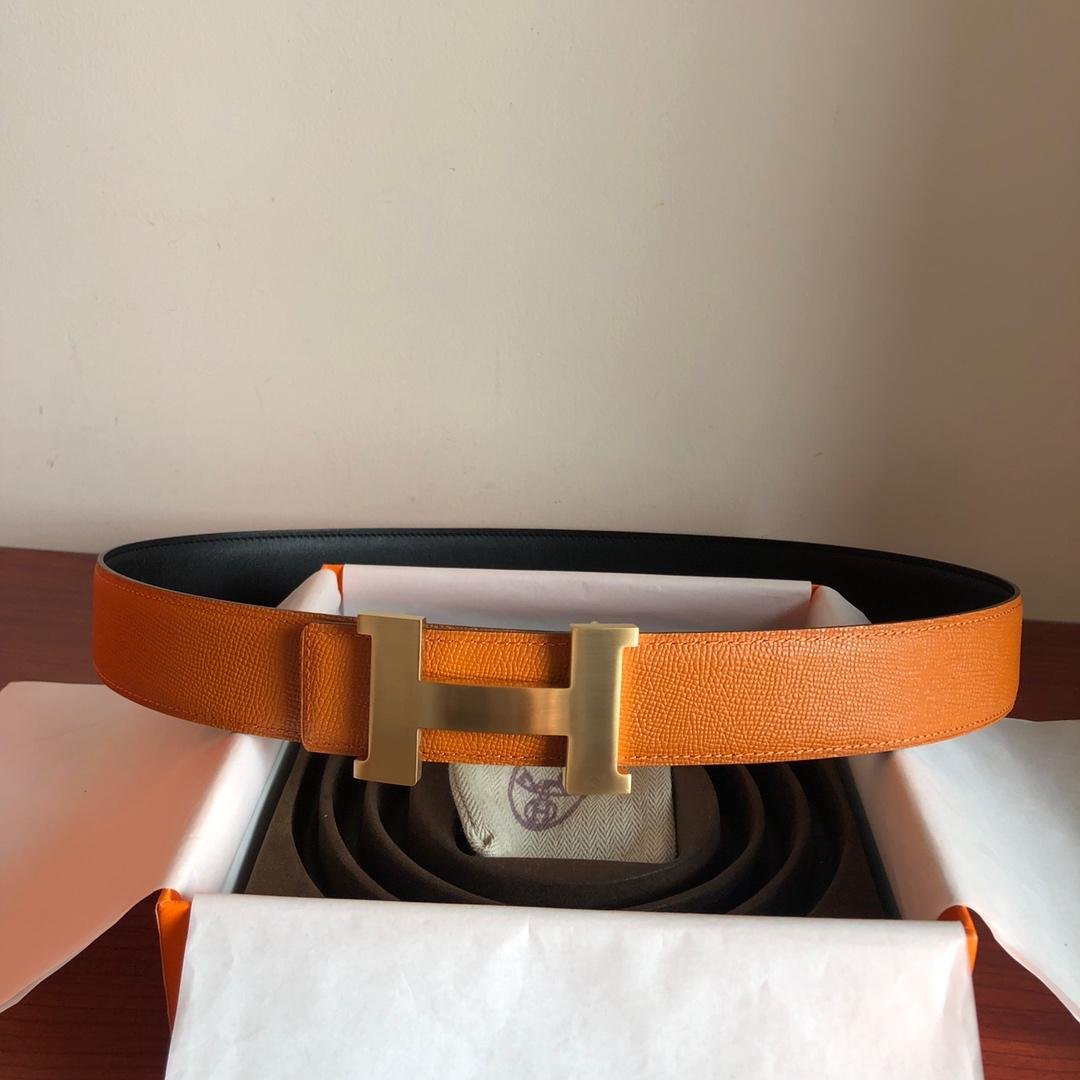 Hermes Mini Constance Guillochee Belt Buckle Reversible Orange For Women, Women Belt