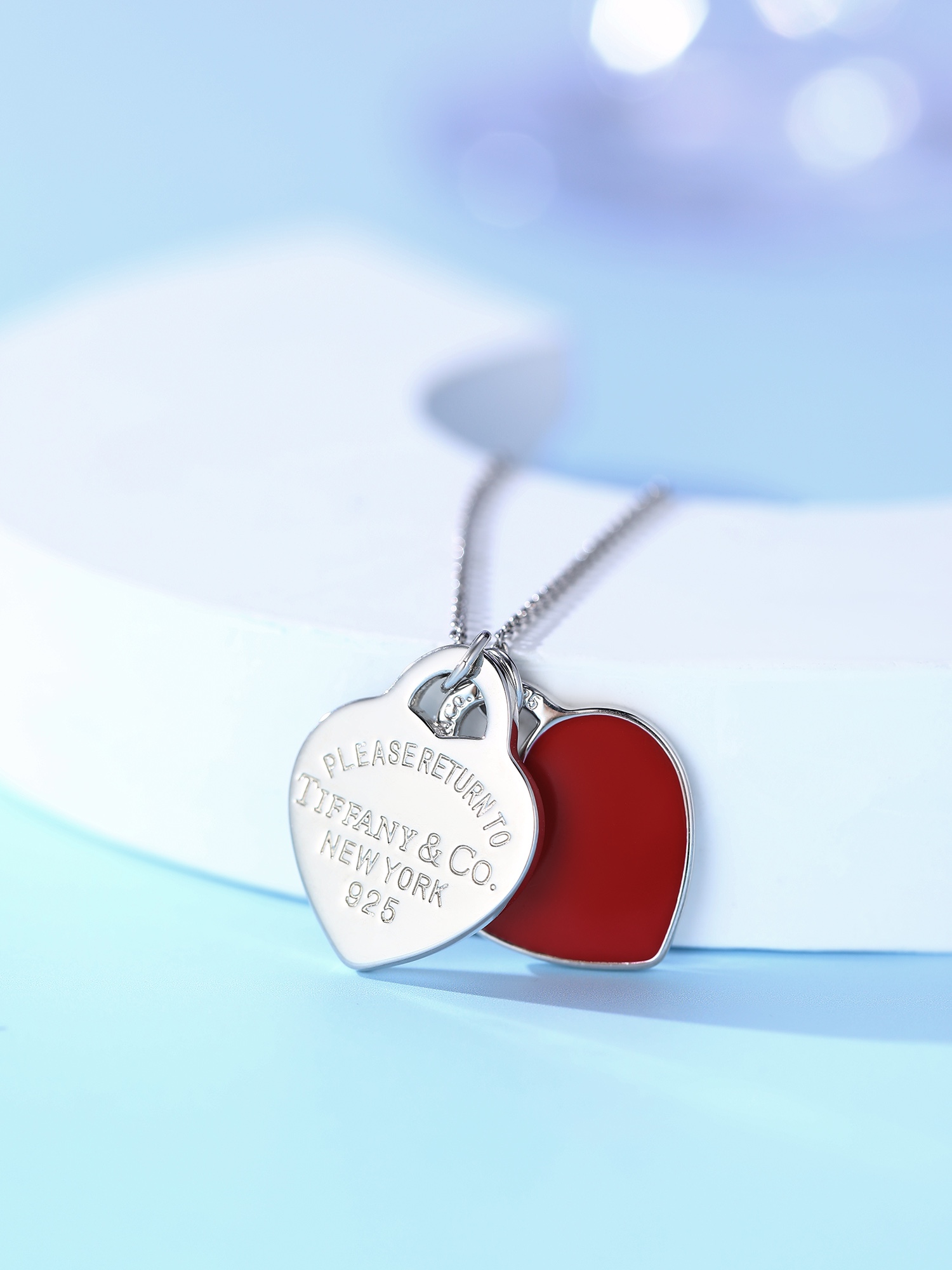 Tiffany T Double Heart Tag Necklace (Small Size). - PONI - Image 5