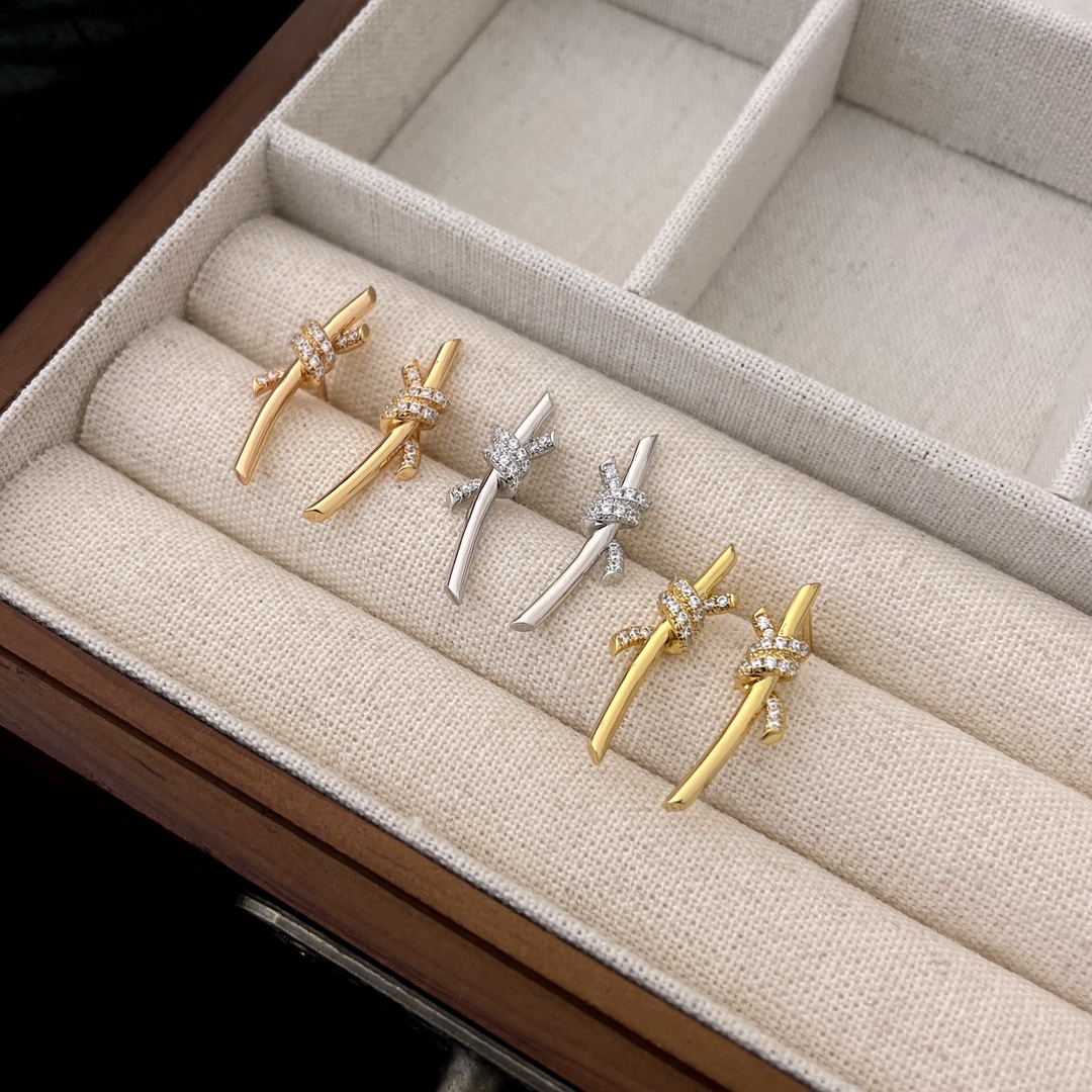 Tiffany Knot Collection Twisted Rope Diamond Earrings. - SUPER-MIRROR