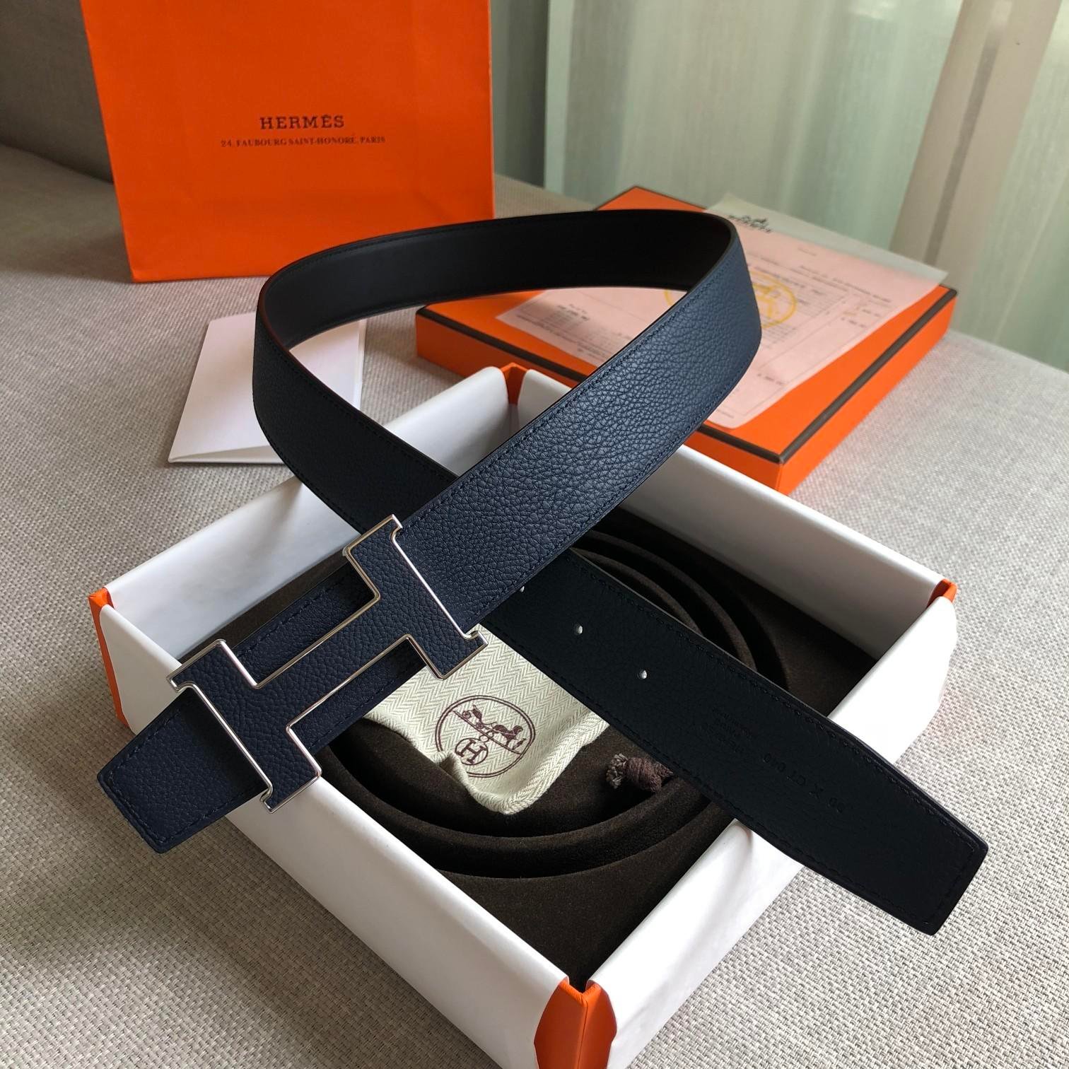 Hermes H Guillochee Belt Buckle Reversible Strap Black For Women, Women Belt